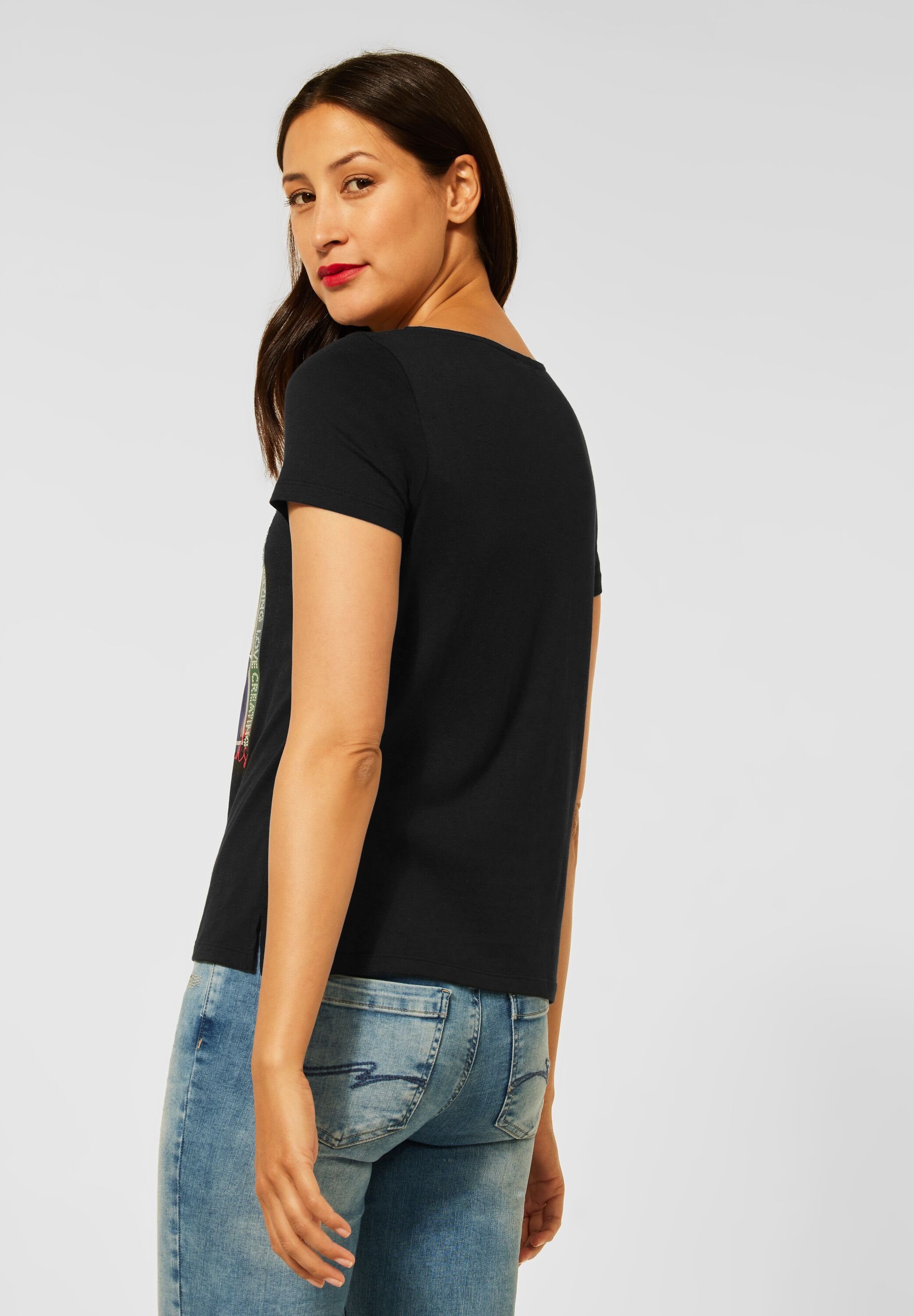 Black mit Pailletten T-Shirt ONE STREET