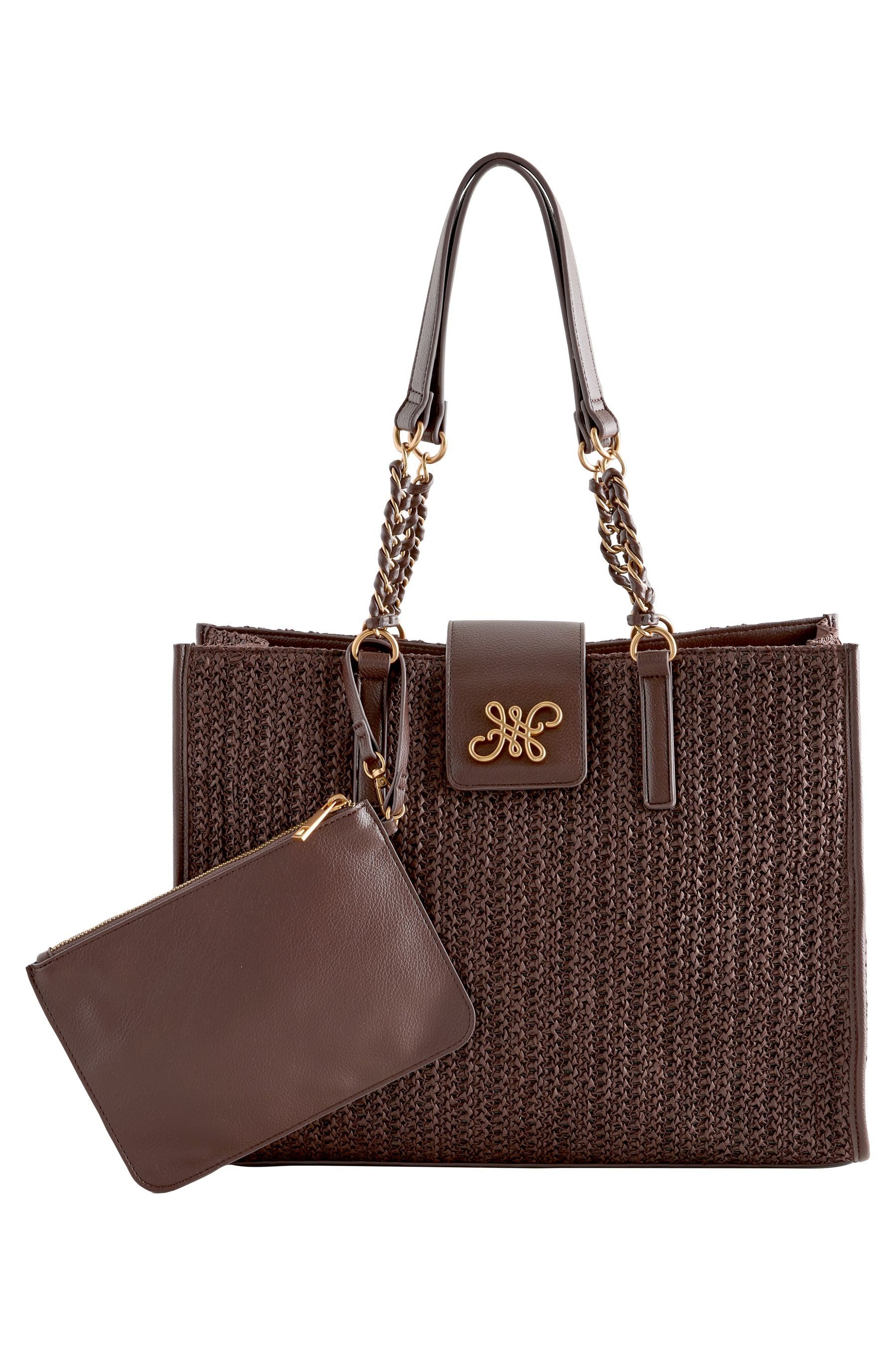 Next Schultertasche Handtasche in Raffia-Optik (2-tlg)