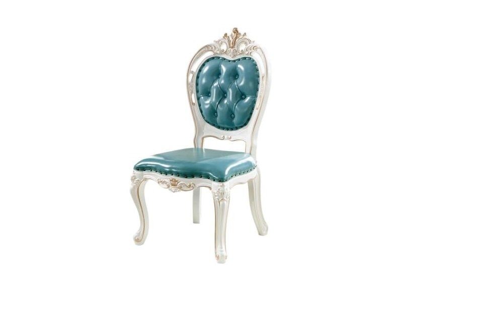 Mit Klassische Stuhl Leder Polster Holzschnitzerei, Elegantes Neu, JVmoebel Luxus Chesterfield-Knöpfen Lehnstuhl Blau