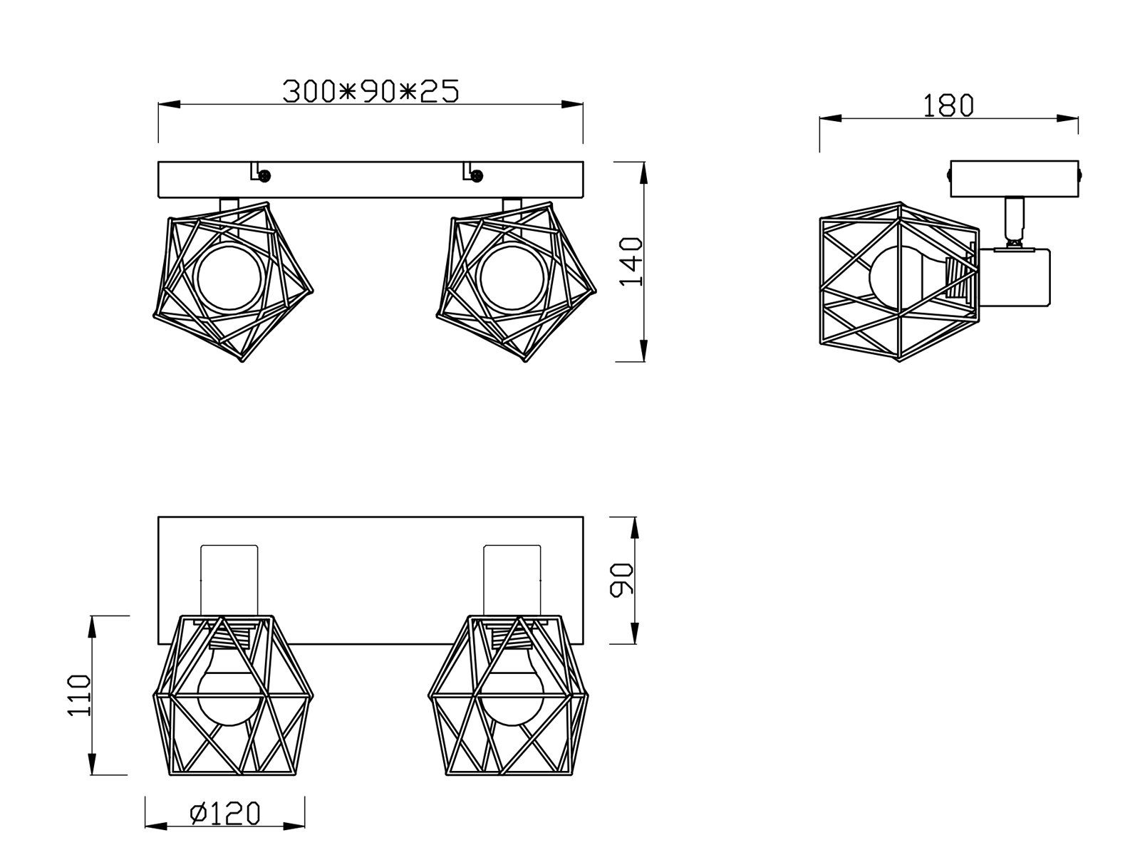 meineWunschleuchte Deckenspots, ohne Leuchtmittel, mehrflammig Industrie-Design Decken-Lampe Rost-Optik, Gitter 30cm mit