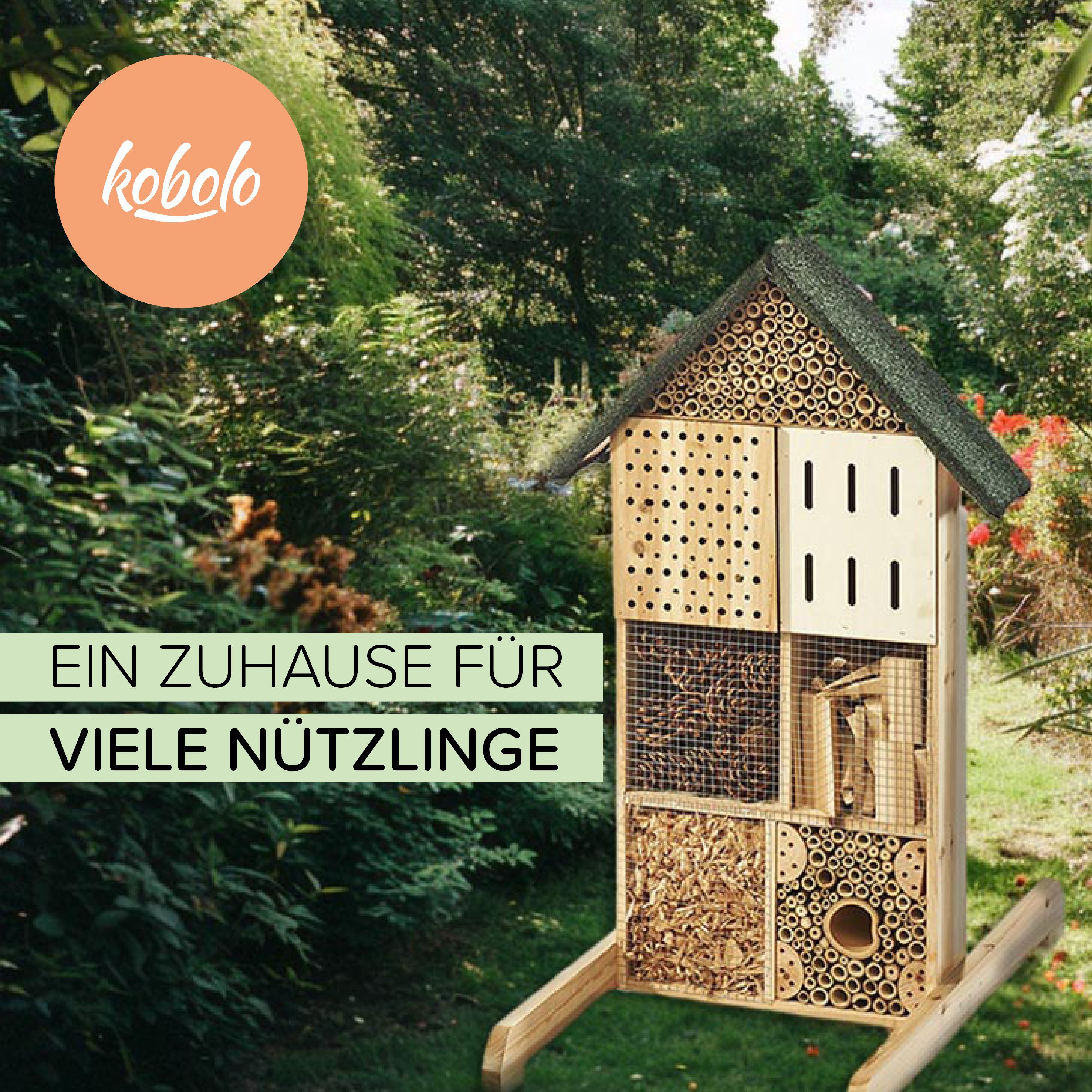 Kobolo Vogelhaus Insektenhotel Insektenhaus BEE aus Tannenholz, aus natürlichen Rohstoffen hergestellt.