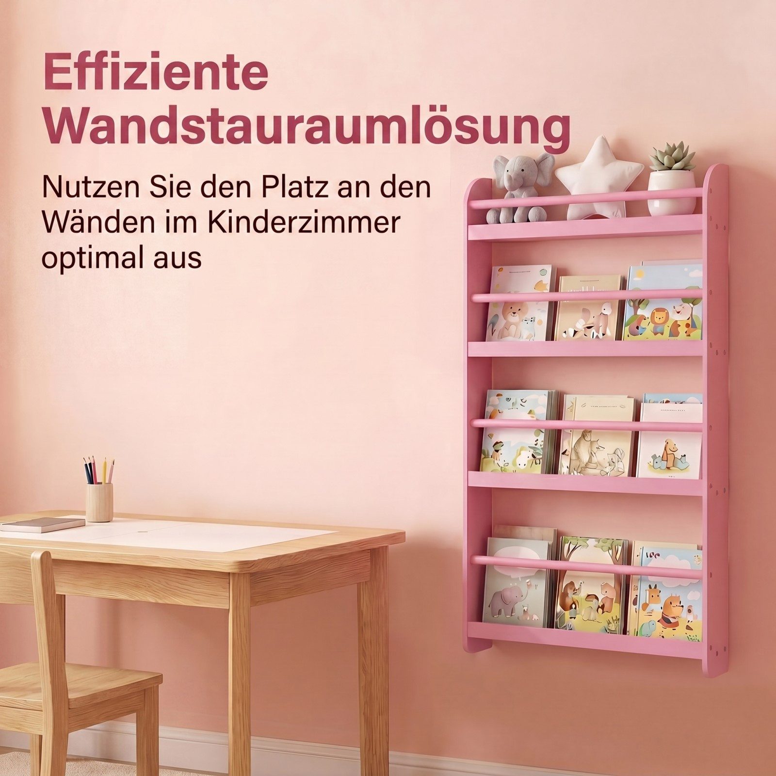 KOMFOTTEU Bücherregal Kinderbücherregal Kinderregal Wandregal, mit 4 Fächern, 56 x 12 x 107 cm