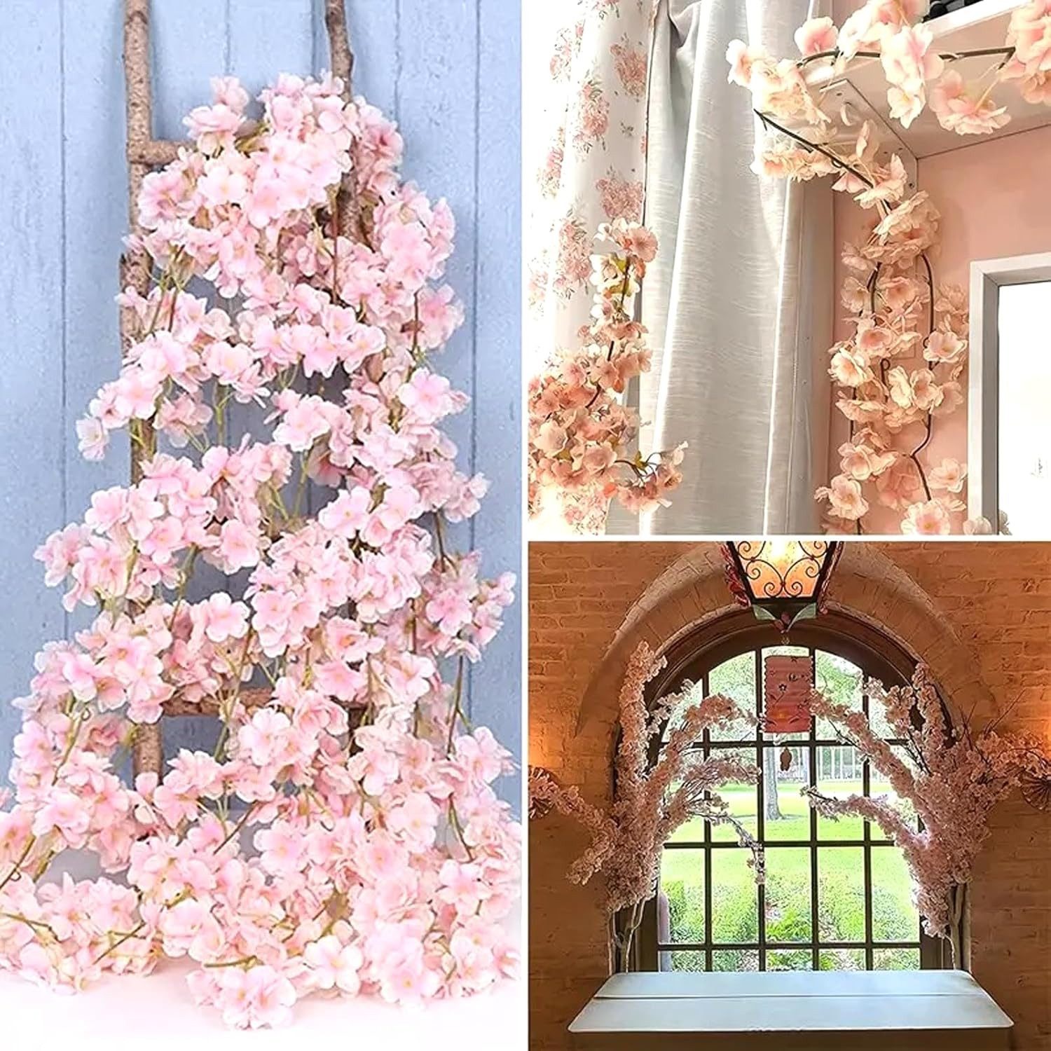Kunstranke Künstliche Blumne Kirschblüten Girlande 180cm Blumengirlande Blumen Hangend Vine Seidenblumen Girlande Deko, Diwzbyn, für Garten Hochzeit Party Wandd – Bild 4 von 5