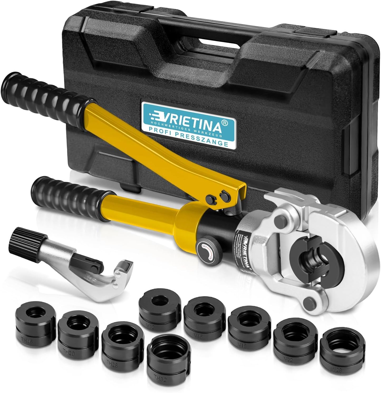 XERSEK Kneifzange Presszange Handpresszange V-Kontur TH-Kontur f. Kupferrohr Verbundrohr, mit Rohrabschneider mit V12 V15 V18 V22 V28, & TH16 TH20 TH26 TH32