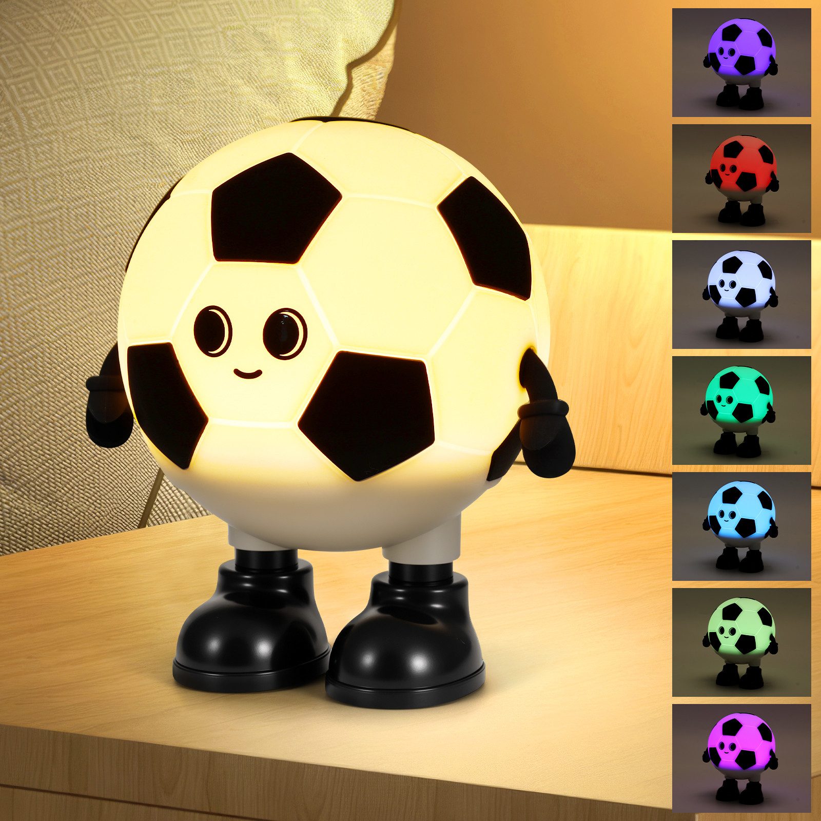 BlingBin LED Nachtlicht Fußball Nachtlicht Kinder, Tragbares Dimmbare Fußball Nachttischlampe, mit Touch Steuerung und Timer, LED fest integriert, Warmweiß, RGB, Wiederaufladbare Silikonlampe, für Schlafzimmer Tischdekoration