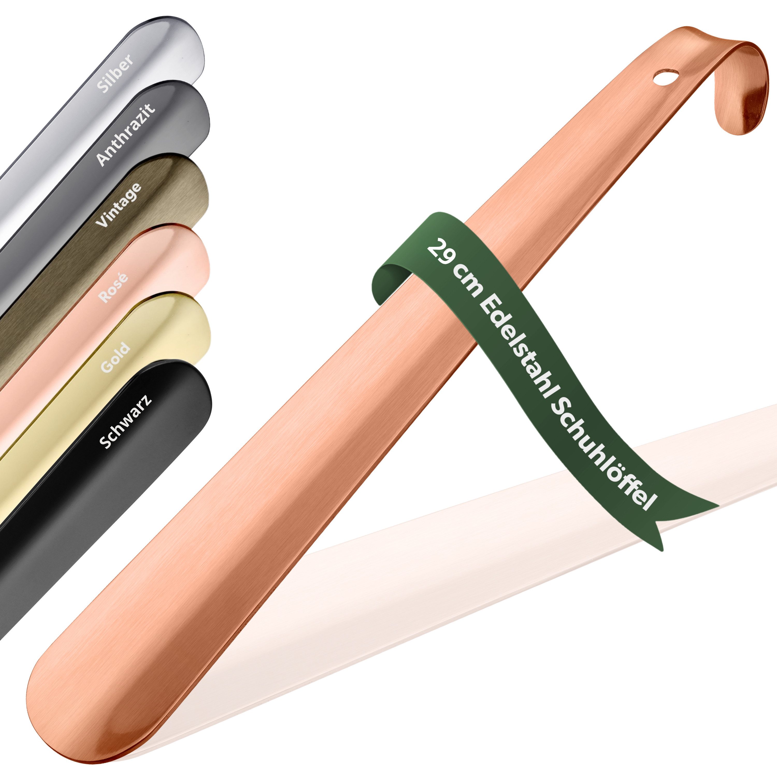 JK Trade Schuhlöffel 29cm Edelstahl Kupfer poliert (1-tlg., klein & stabil), für jede Sporttasche – Aufhängbar & hochwertig verarbeitet