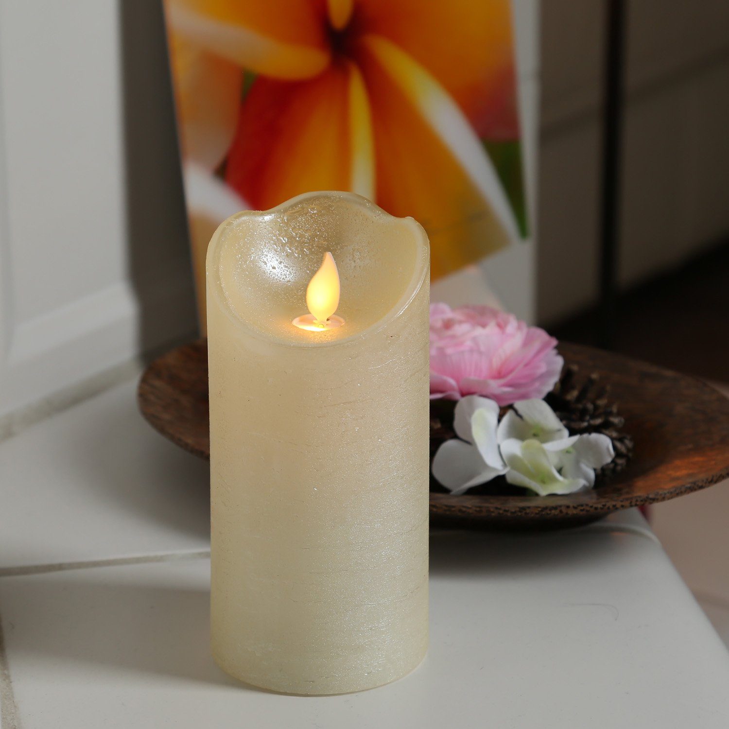 MARELIDA LED-Kerze mit beweglicher Flamme Echtwachs Rustik-Optik H: 15cm Ti günstig online kaufen