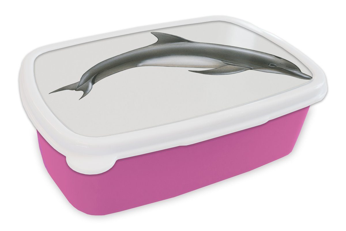 MuchoWow Lunchbox Delfin - Weiß, Kunststoff, (2-tlg), Brotbox für Erwachsene, Brotdose Kinder, Snackbox, Mädchen, Kunststoff rosa