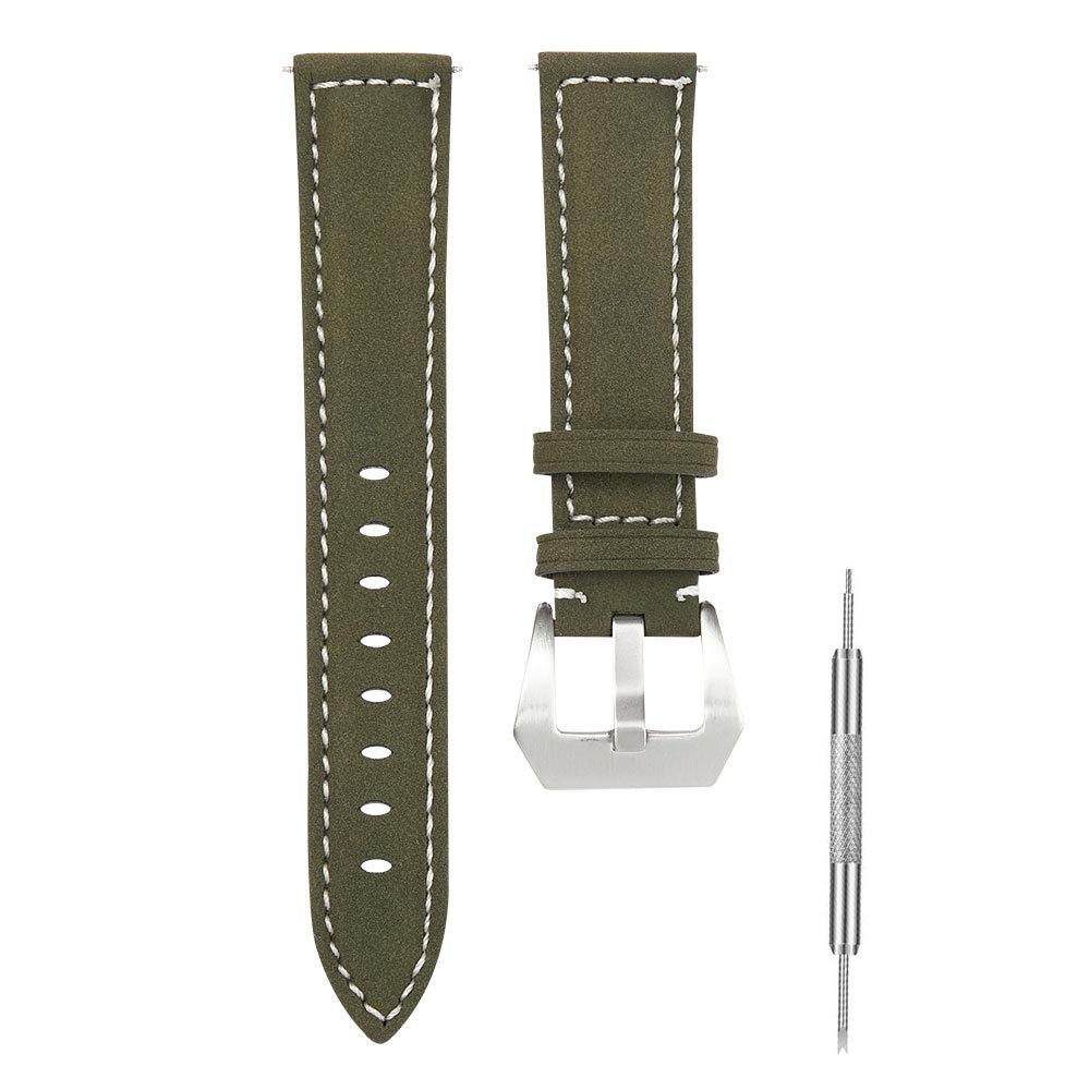 Sunicol Uhrenarmband 18/20/22/24mm, weiches normalen intelligenten Leder,für Edelstahlschließe silberner mit Grün Uhren, und alle