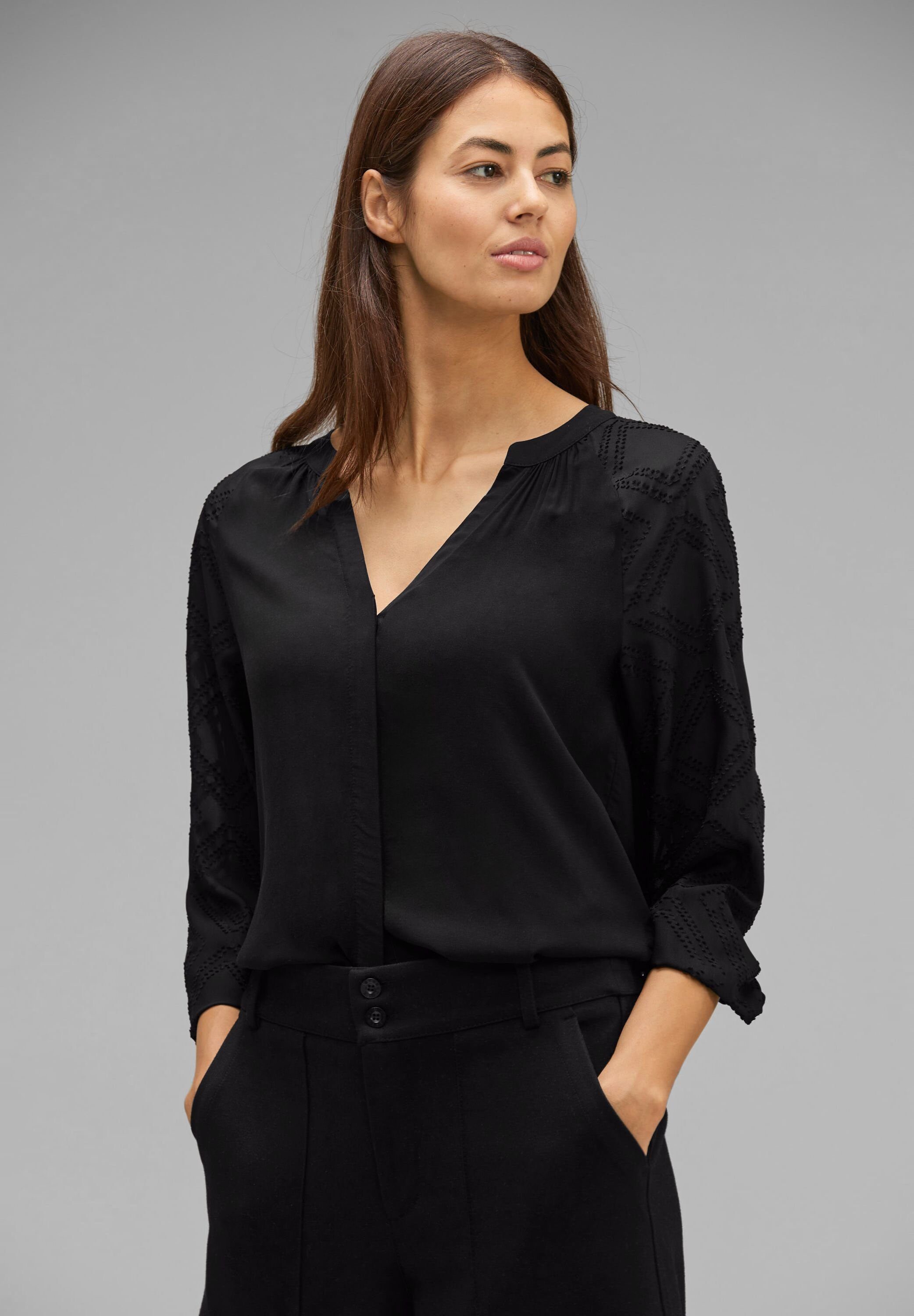 STREET ONE Klassische Bluse Street One Chiffonbluse in Black (1-tlg) Nicht Vorhanden