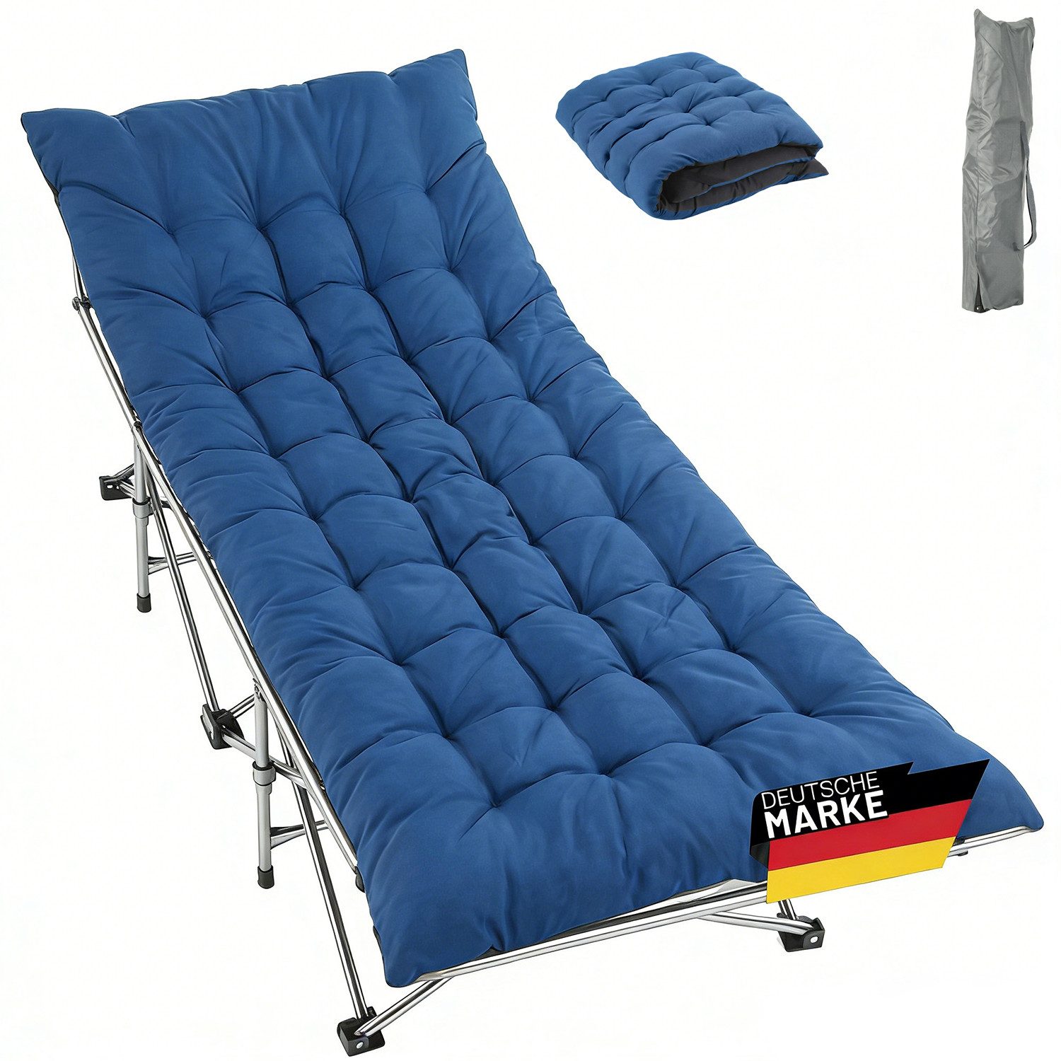kehot Klappbett Campingbett Feldbett Klappbar 188x64x49 cm, mit 4 cm Polsterauflage (Faltbare Relaxliege aus Oxford-Gewebe,stabilem Stahlgeerüst,Tragetasche, Verstellbare Rückenlehne, Einfach zu Montieren, bis 250 kg belastbar) geeignet für Outdoor, Garten,Reisen,Camping, Sonnenbaden, Indoor, Büro