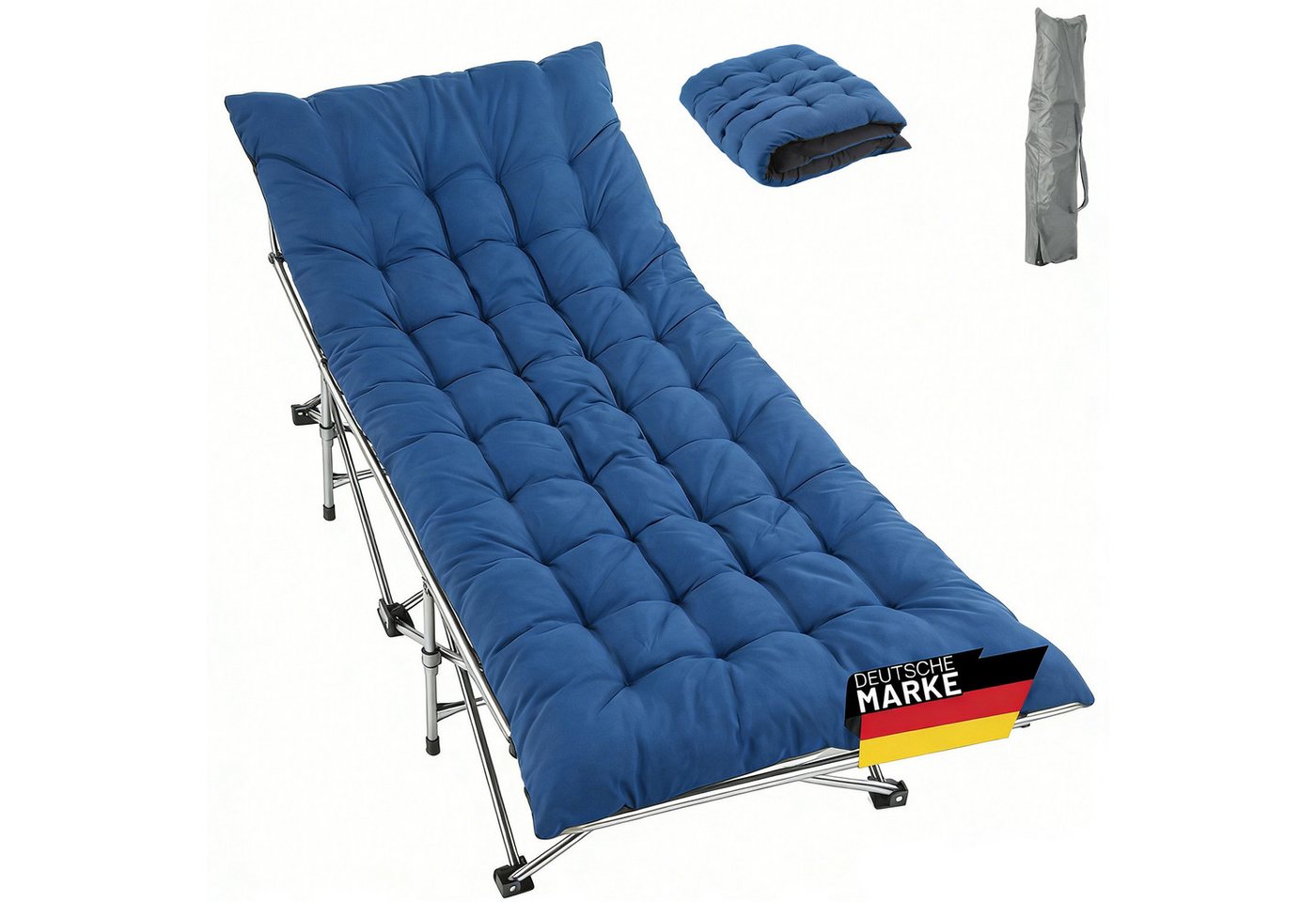 kehot Klappbett Campingbett Feldbett Klappbar 188x64x49 cm, mit 4 cm Polsterauflage (Faltbare Relaxliege aus Oxford-Gewebe,stabilem Stahlgeerüst,Tragetasche, Verstellbare Rückenlehne, Einfach zu Montieren, bis 250 kg belastbar) geeignet für Outdoor, Garte