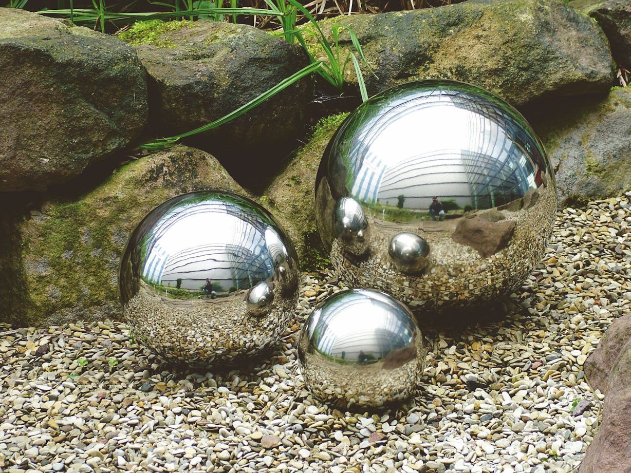 Spetebo Dekokugel Edelstahl Dekokugel 3er Set glänzend (Set, 3 St., Deko Kugeln), Metall Garten Hohlkugel silber - Teichkugel Gartenkugel Schwimmkugel
