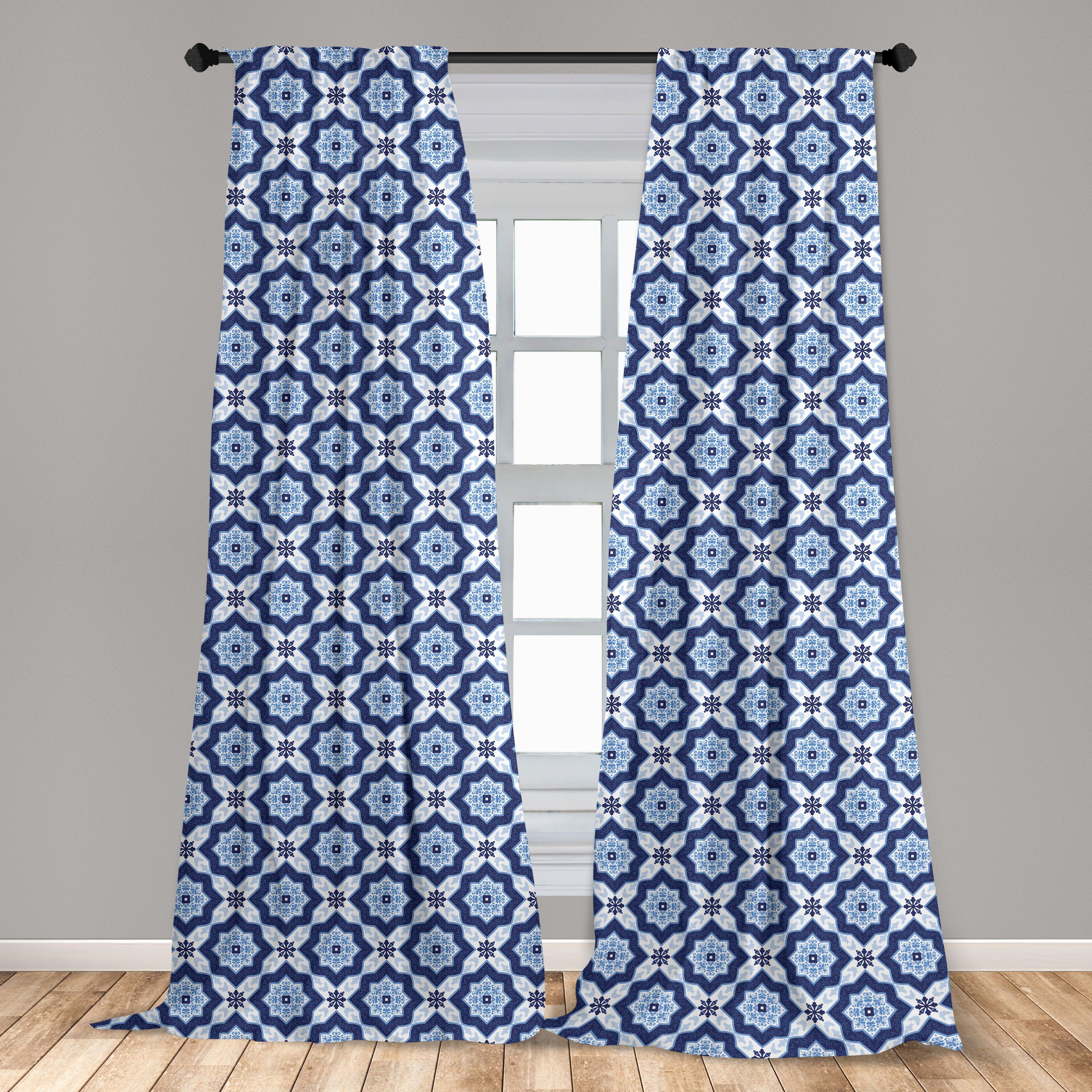 Dekor, Wohnzimmer Schlafzimmer Pattern Abakuhaus, Vorhang Azulejo Gardine Portugiesisch Blau für Microfaser,