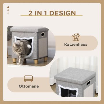 PawHut Tierhaus Katzenhaus mit Kissen, Katzenbett mit Kratzmatte, Polyester, Grau, 35.5B x 35.5B x 42.5H cm
