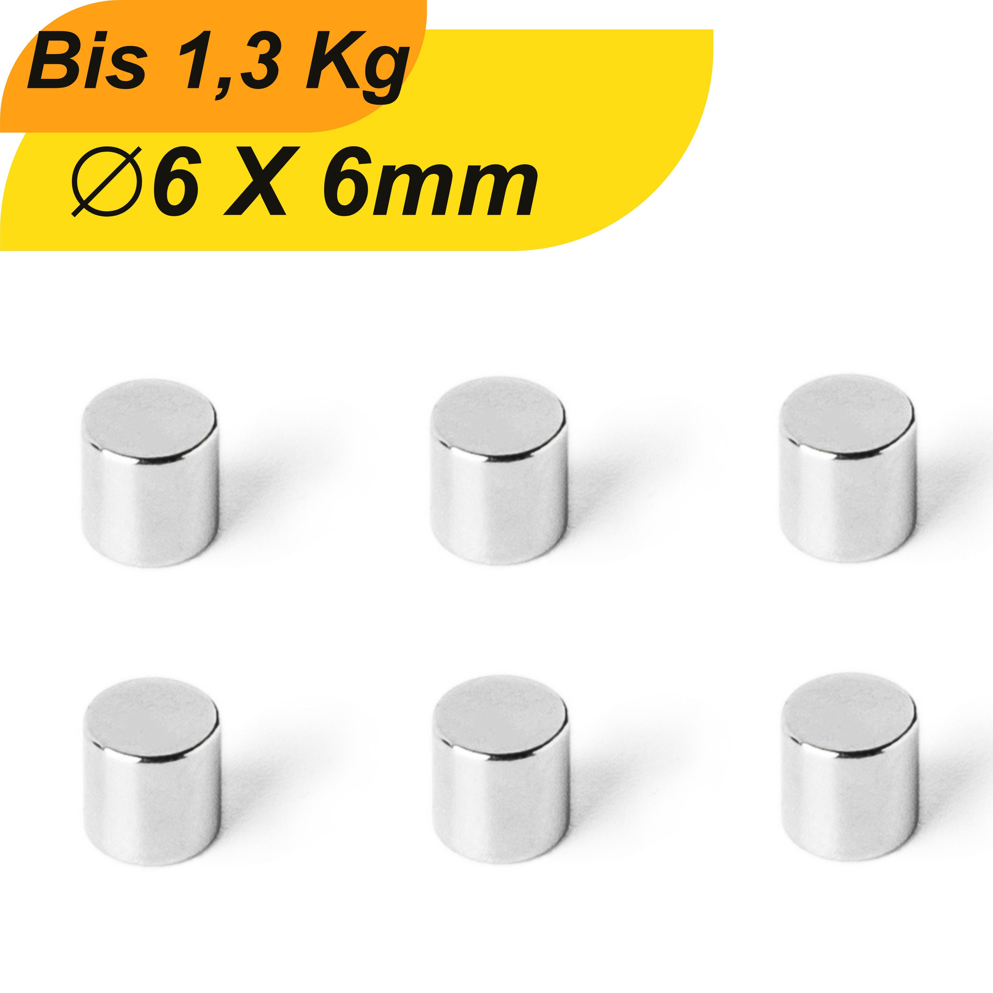 Magnet Neodym Magnet 6mm x 6mm Supermagnete hohe Haftkraft Scheibenmagnet