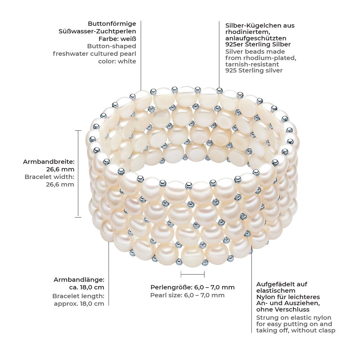 Valero Pearls Perlenarmband silber, aus Süßwasser-Zuchtperlen günstig online kaufen