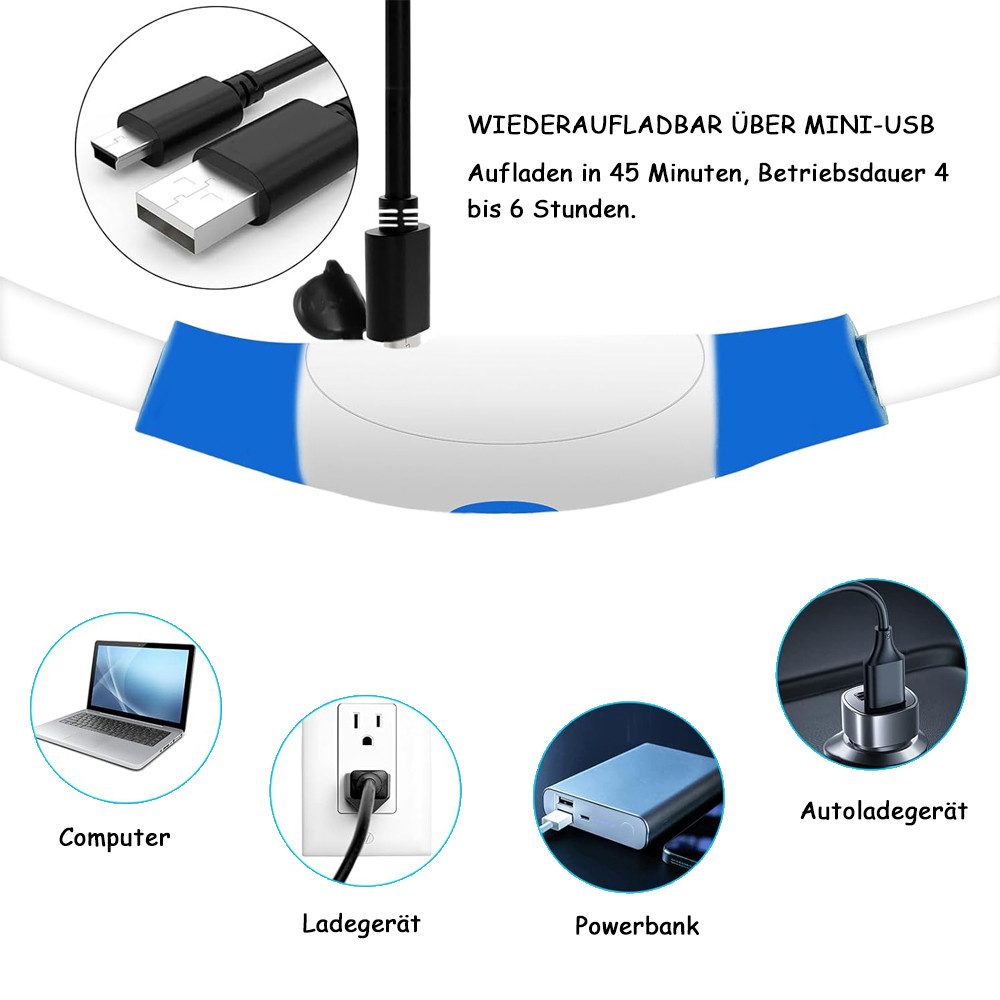 TUWENA Hunde-Halsband Leuchthalsband Hund USB Aufladbar, Wasserdicht Hundehalsband Leuchtend, 3 Beleuchtungsmodi, LED Halsband für Kleine, Mittlere und Große Hunde