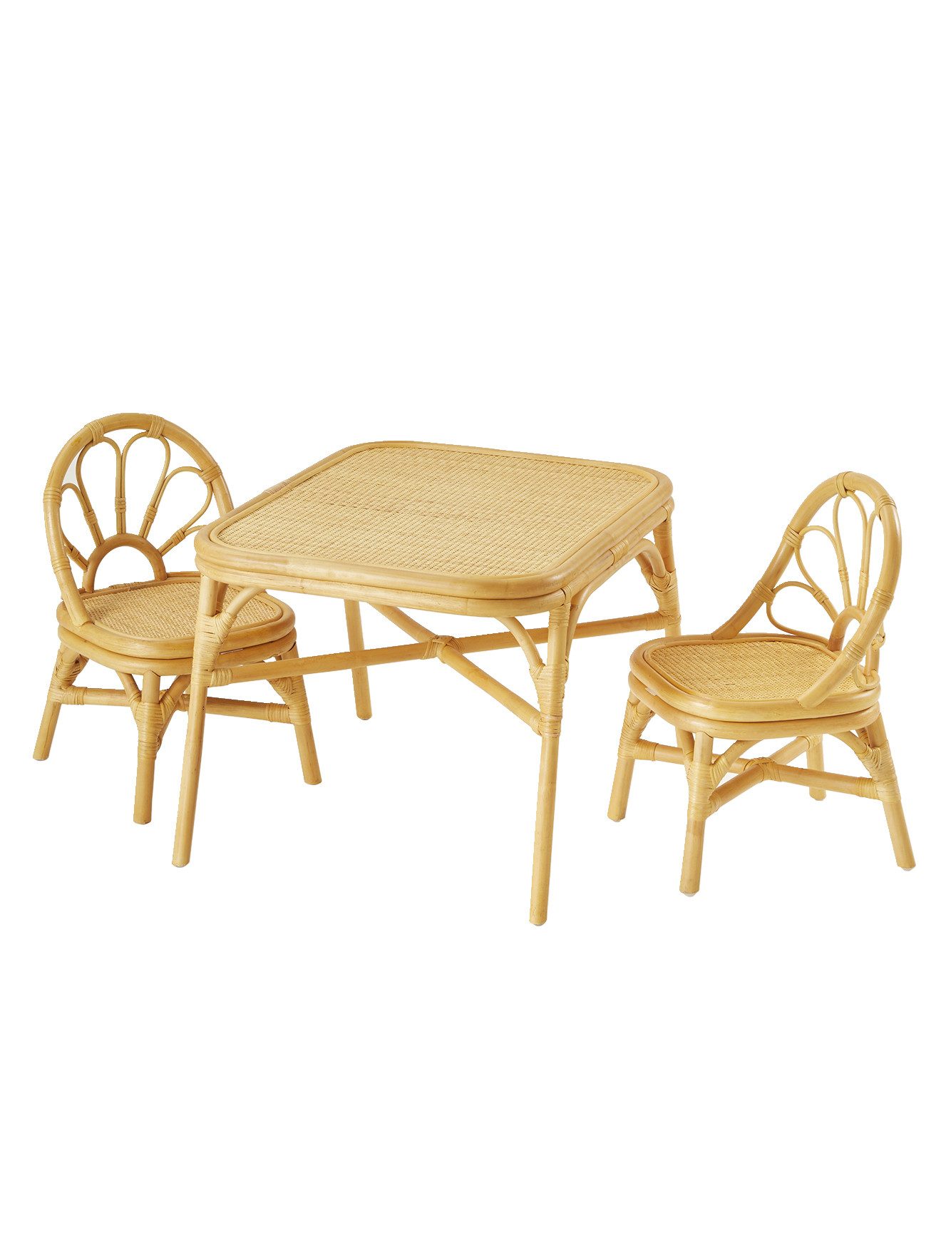 vertbaudet Kindertisch Kinderzimmer-Set: 2 Stühle & Tisch aus Rattan BOHO