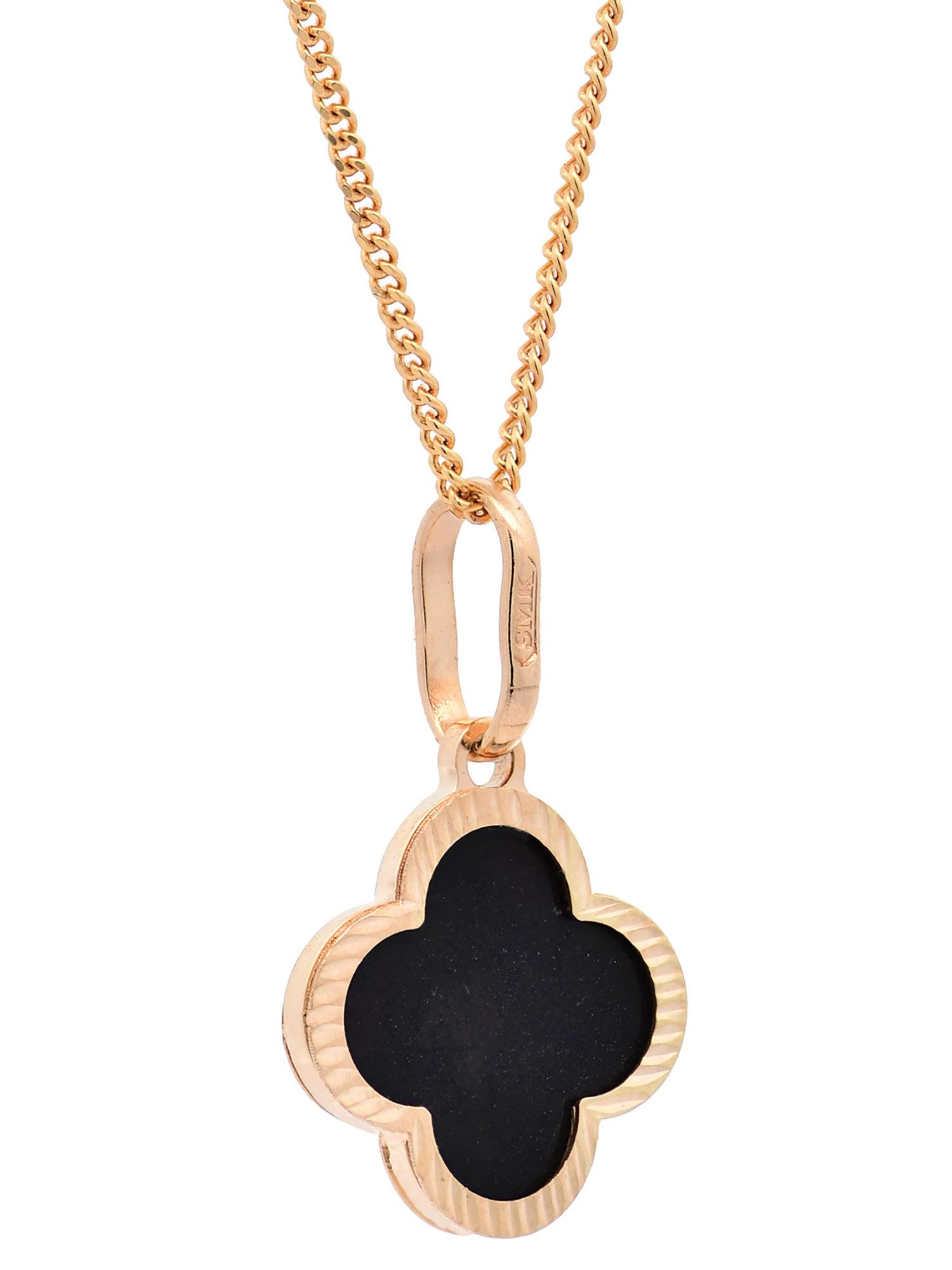HOPLO Kettenanhänger Anhänger Blume klein Onyx mit 1,1 mm Goldkette 36 cm 5 günstig online kaufen