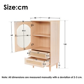 IDEASY Stauraumschrank Sideboard, Esszimmerschrank, transparente Acryltür, Eichenfarbe, geeignet für Küche, Wohnzimmer, Bar, Restaurant