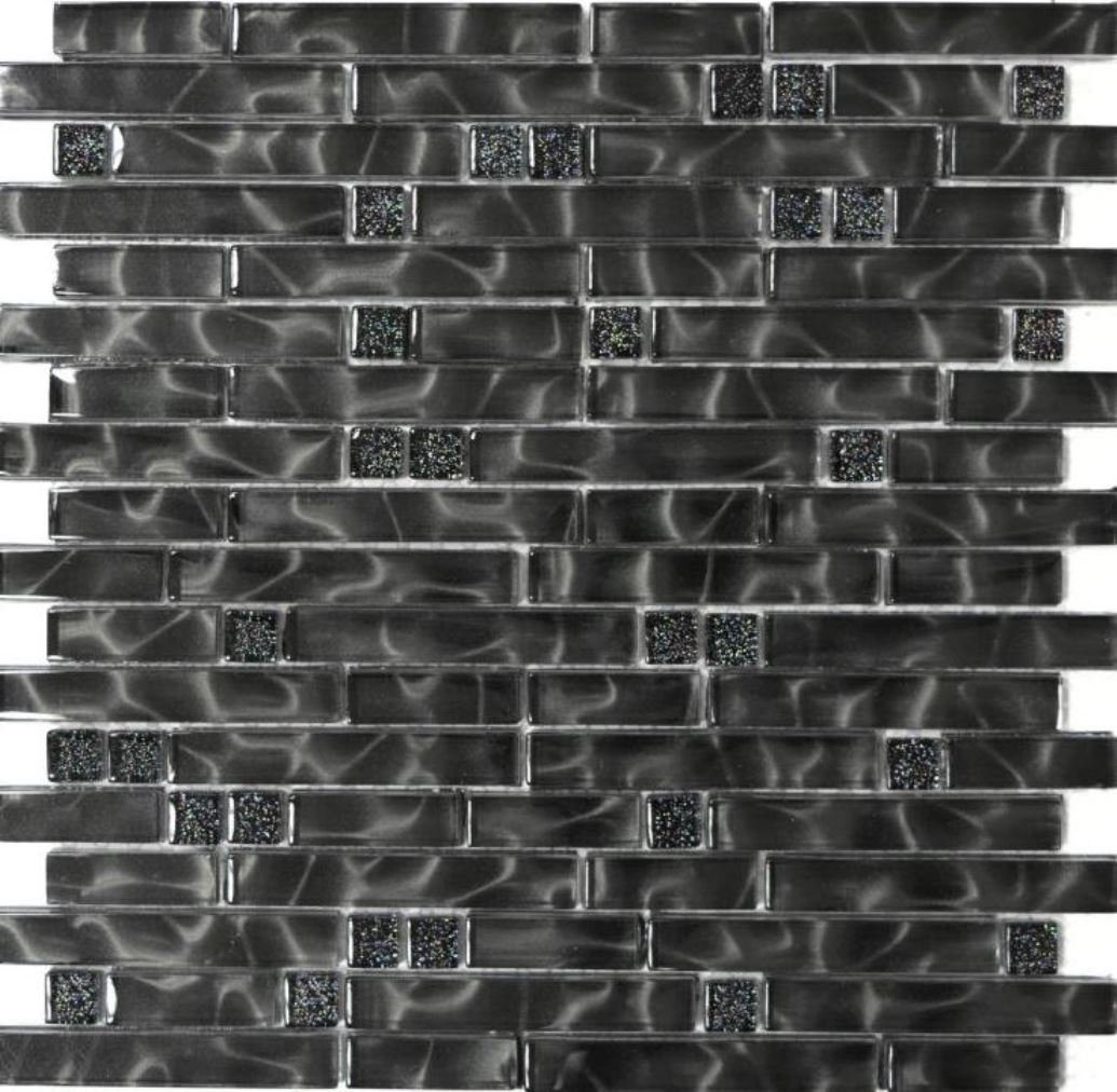 Mosani Mosaikfliesen Glasmosaik Stäbchen Mosaikfliesen glitzer grau anthrazit schwarz