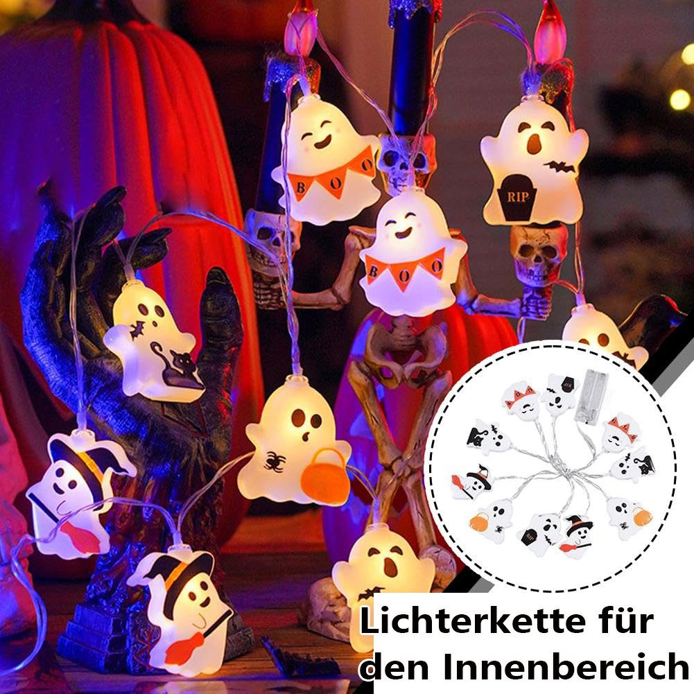 nsihing LED-Lichterkette LED Lichterkette Halloween Deko, Geisterlichter, 10-flammig, Batteriebetriebene Lichterkette mit 10 warmweißen Gespenstern