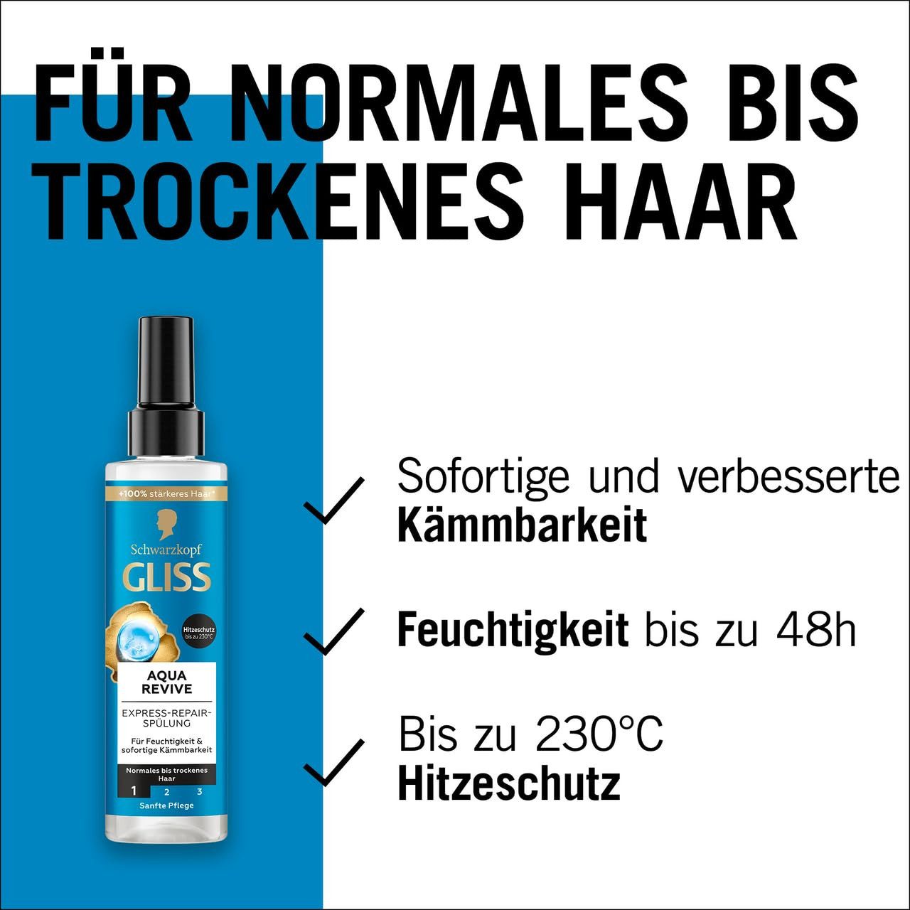 Gliss Haarshampoo Aqua Revive 250ml & Express-Repair-Spülung 200ml, 2-tlg., Feuchtigkeitsshampoo, Sprüh-Spülung, Hitzeschutz