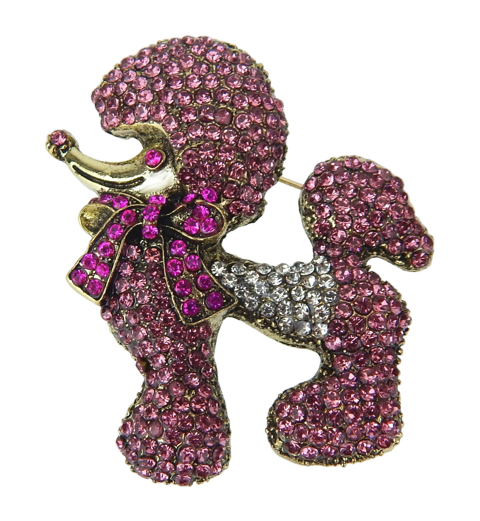 Ella Jonte Brosche, Trend Brosche Pudel Hund gold pink oder blau Strass