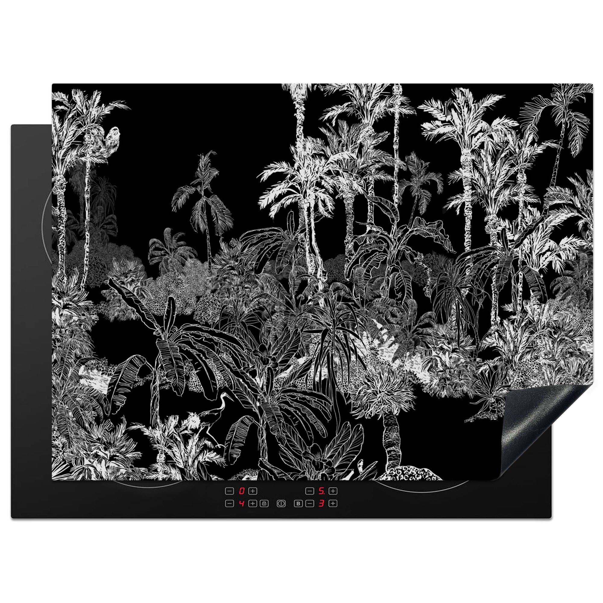 MuchoWow Herdblende-/Abdeckplatte Tropisch - Dschungel - Bäume - Blätter, Vinyl, (1 tlg), 70x52 cm, Mobile Arbeitsfläche nutzbar, Ceranfeldabdeckung