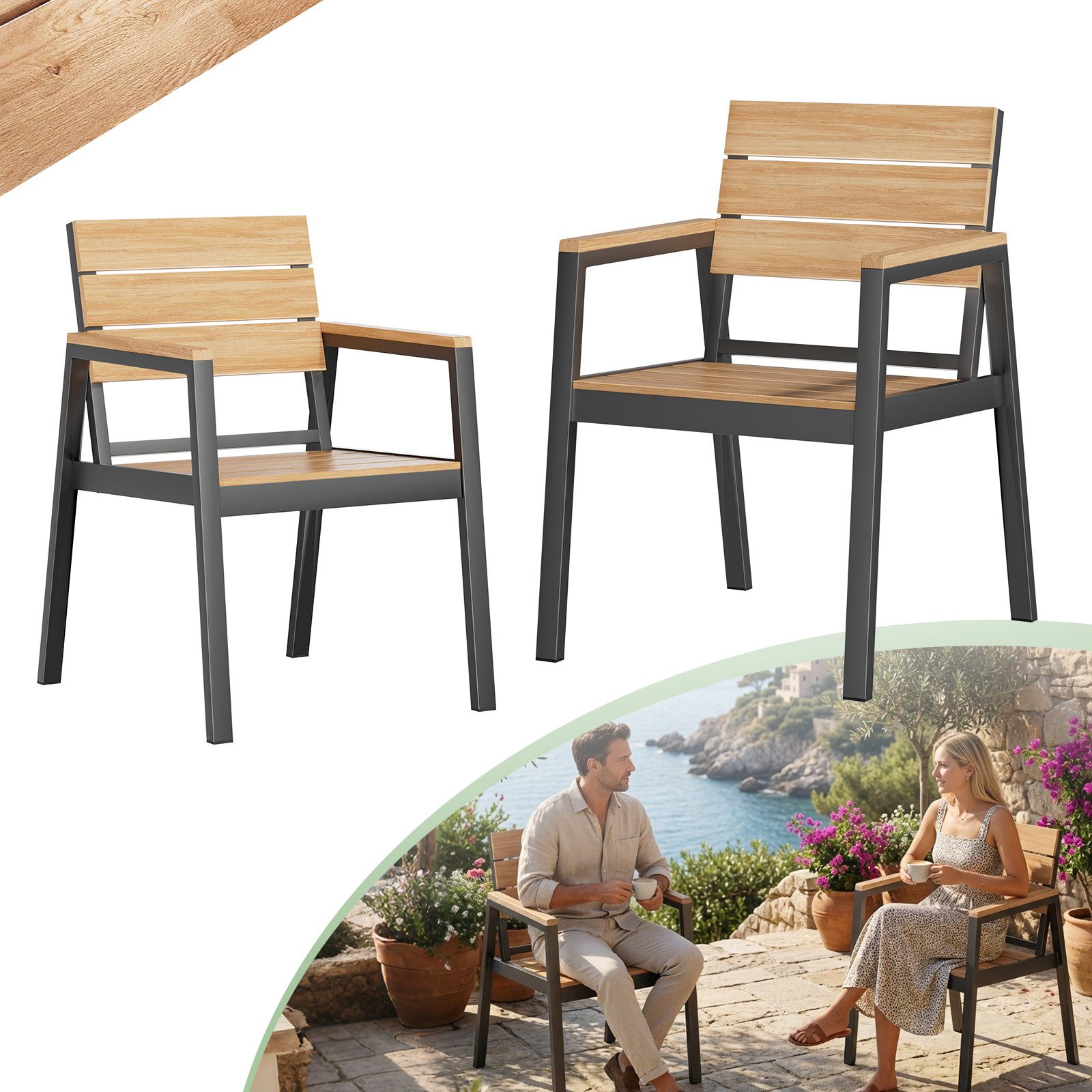 HOMALL Gartenstuhl Stapelbar Aluminium Gartensessel Wetterfest, max Belastung 180kg (Set, 2 St), Korrosionsbeständigkeit, verstärkter Alu-Outdoorstuhl