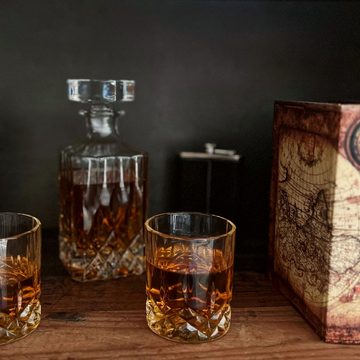 gouveo Karaffe Whiskykaraffe mit 4 Gläser - Whisky-Set aus hochwertigem Glas