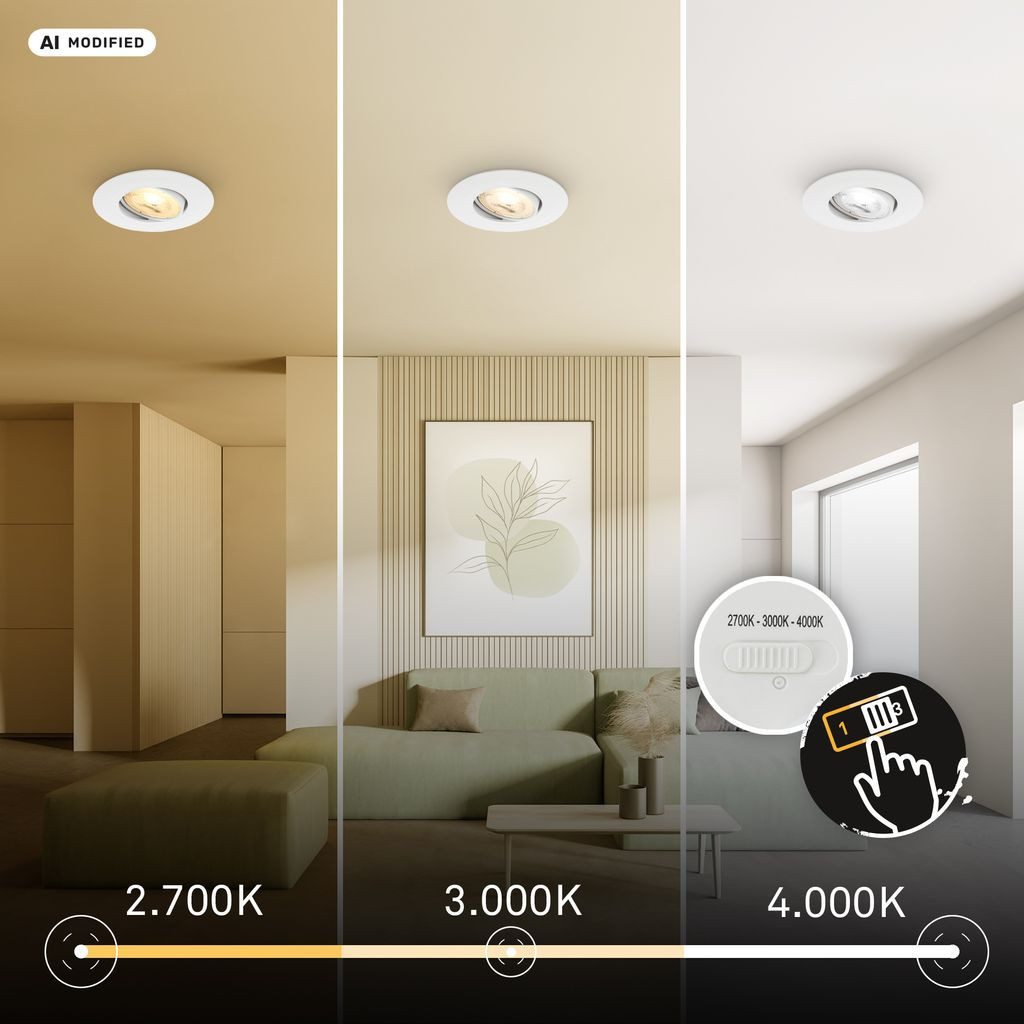 Briloner Leuchten LED Einbaustrahler LED Einbaustrahler 3er Set Schwenkbar CCT, LED fest integriert, 4000K - Neutralweiß, 2700K - Extra-Warmweiß, 3000K - Warmweiß, 90x24 mm, Wohnzimmer, Flur