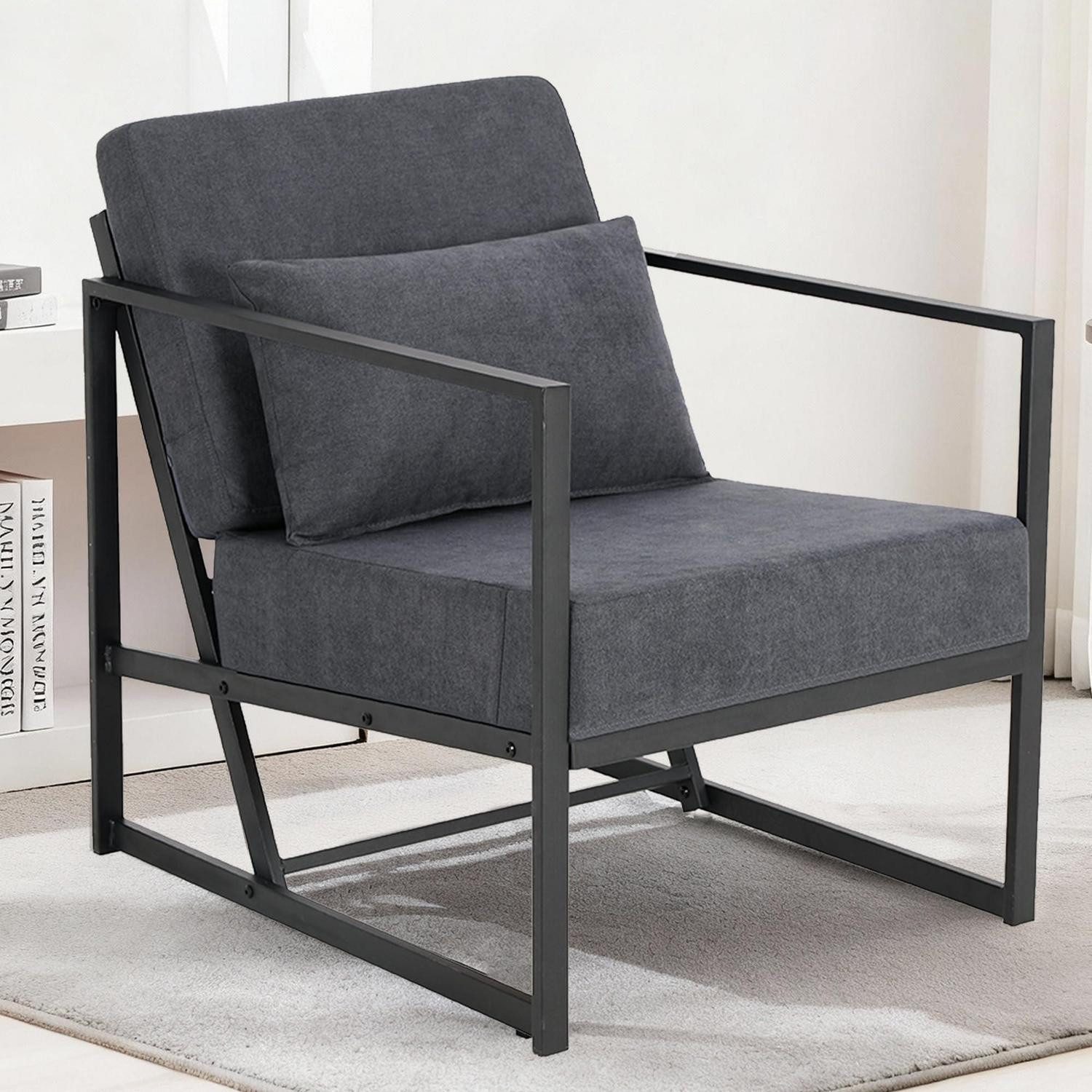 LuxusKollektion Cocktailsessel Sessel Polstersessel Cocktailsessel Eisengestell 1 Sitze Dunkelgrau