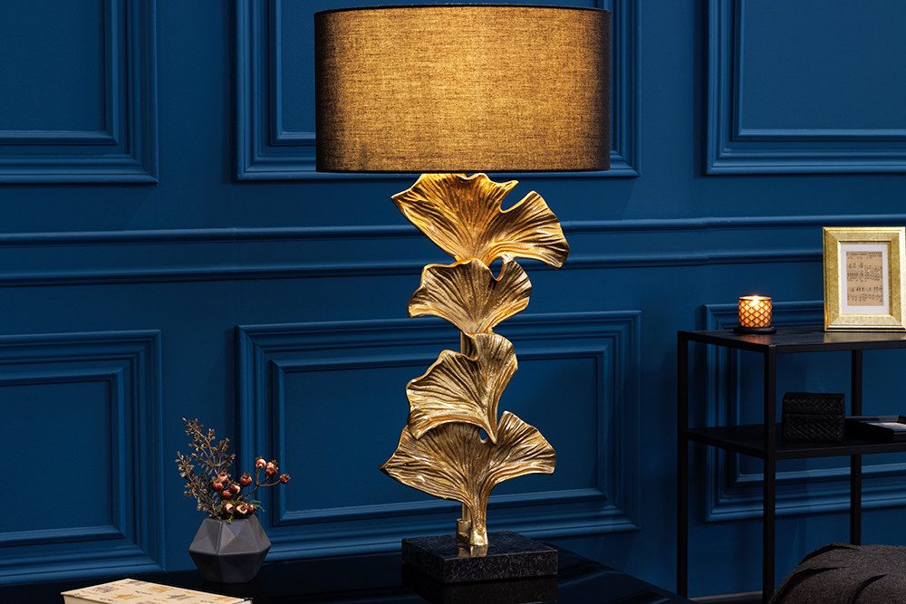riess-ambiente Tischleuchte GINKGO 70cm schwarz / gold, Ein-/Ausschalter, ohne Leuchtmittel, Wohnzimmer · Metall · Leinen · Marmor · Modern