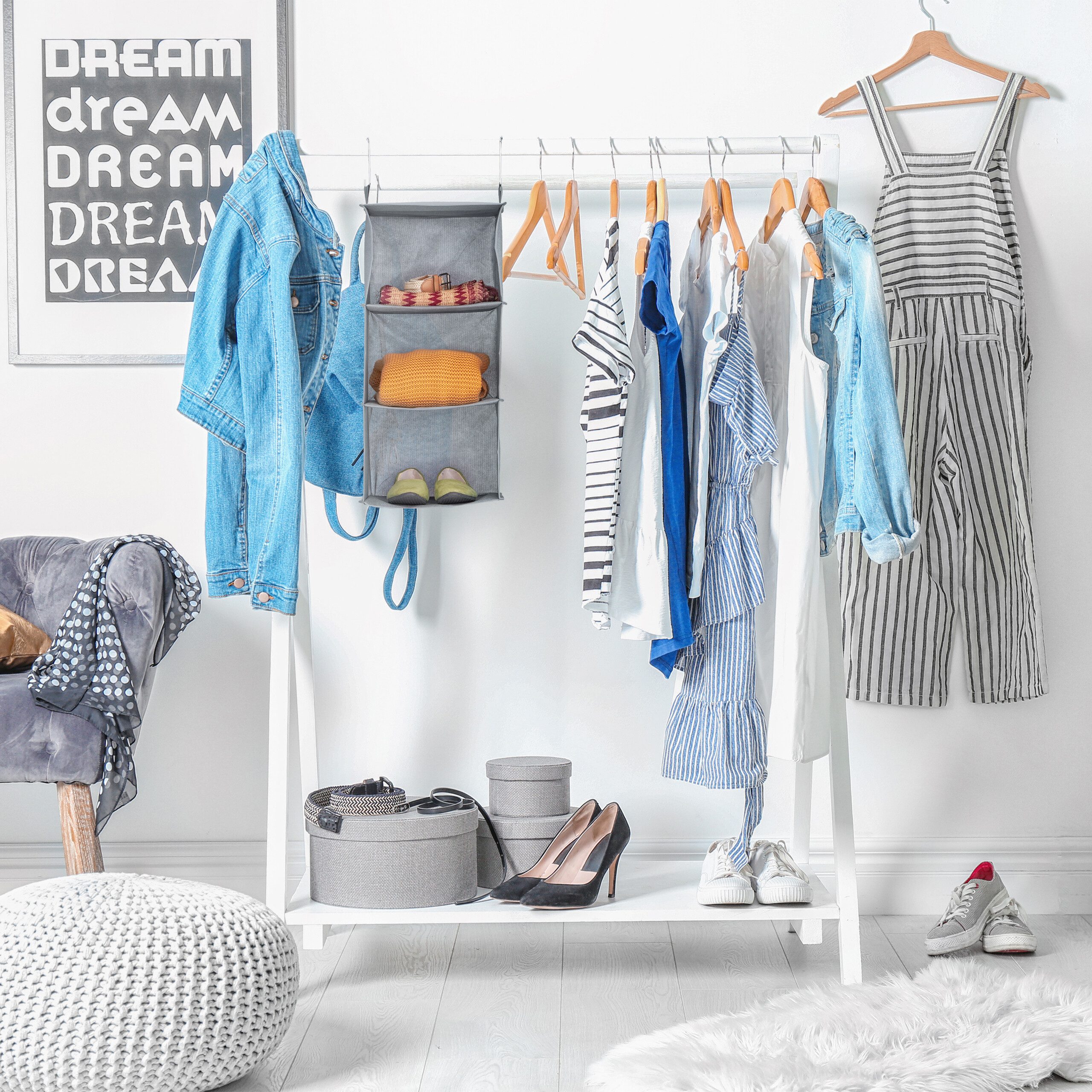 relaxdays Hängeregal Kleiderschrank 3 Fäch günstig online kaufen