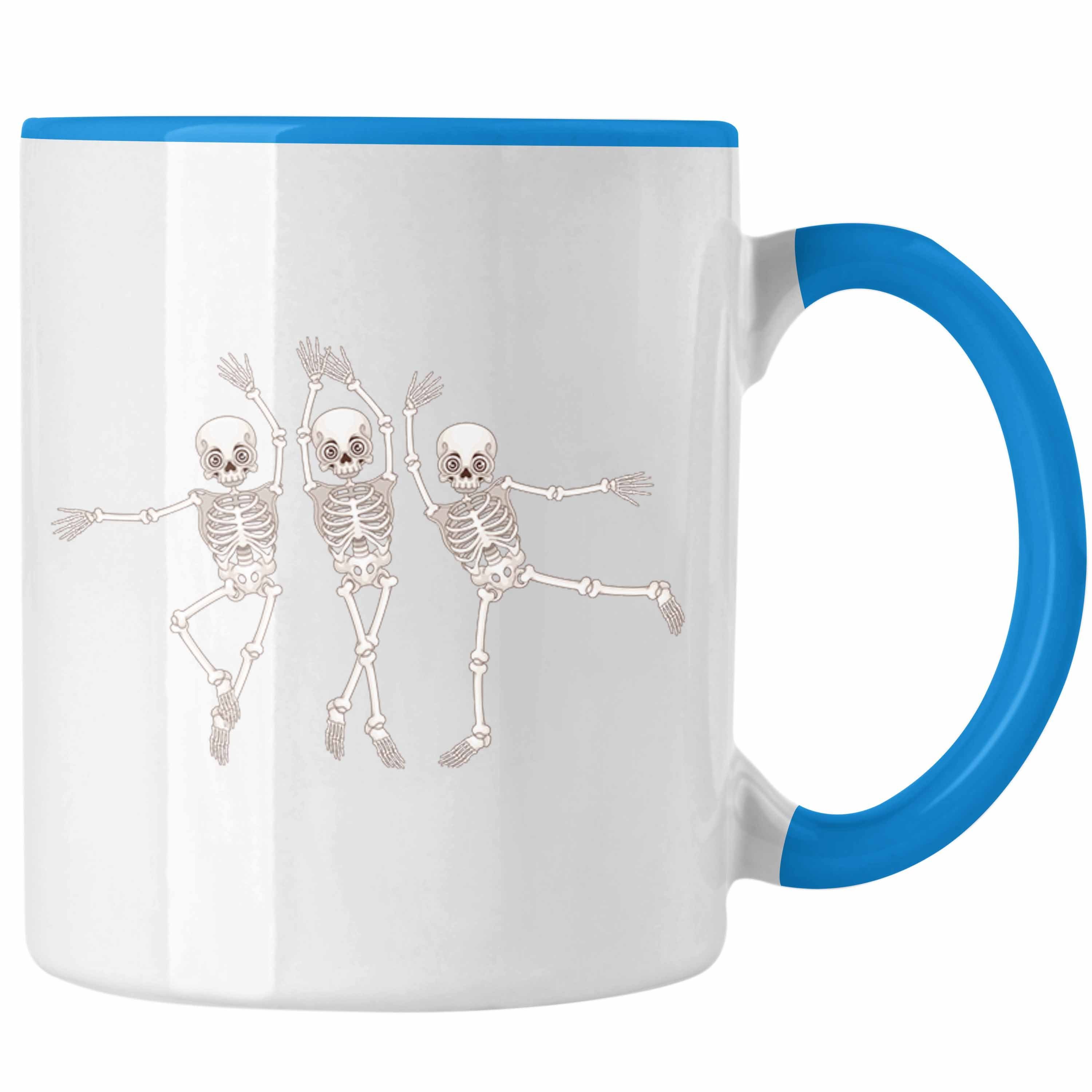 Trendation Tasse Lustige Tasse mit Tanzen Skelette Motiv - Geschenkidee für Tanzbegeist Blau