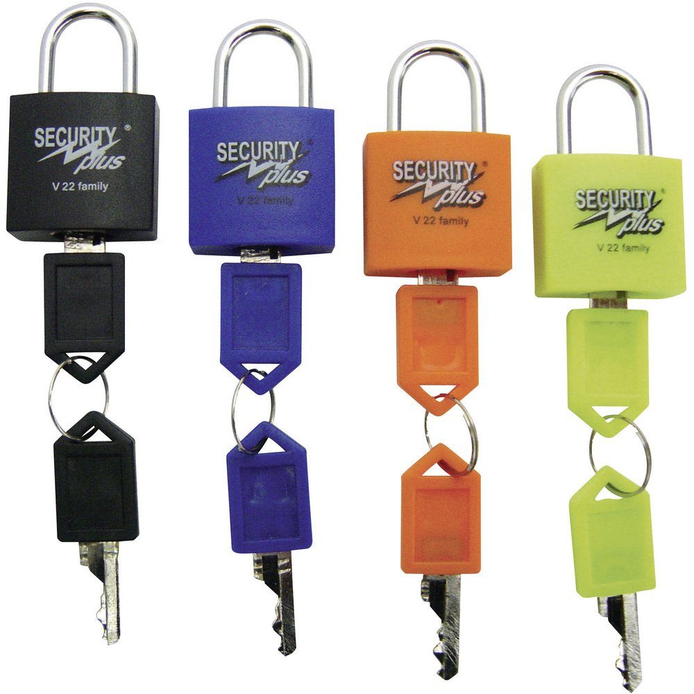 Security Plus Kabelschloss Security Plus V 22-4 Vorhängeschloss 4er Set Neongelb, Blau, Orange, S