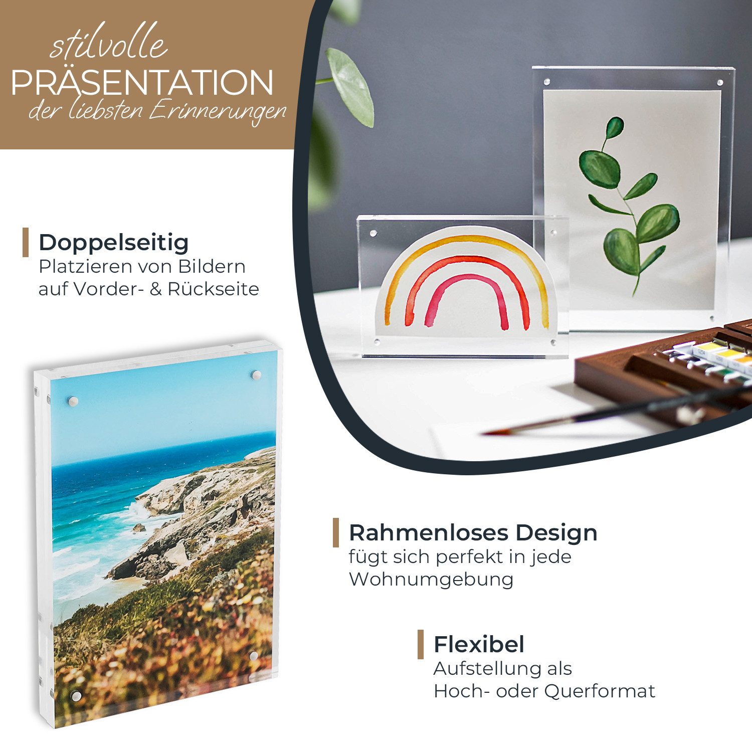 HMF Bilderrahmen Magnetischer Bilderrahmen aus Acrylglas, für 2 Bilder, im günstig online kaufen