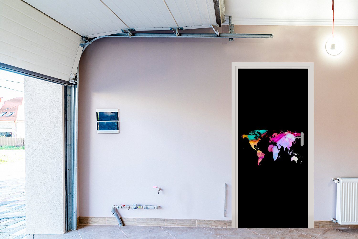 Tür, St), Matt, Aquarell, 75x205 - Farbe Türtapete bedruckt, Weltkarte MuchoWow cm für (1 - Fototapete Türaufkleber,
