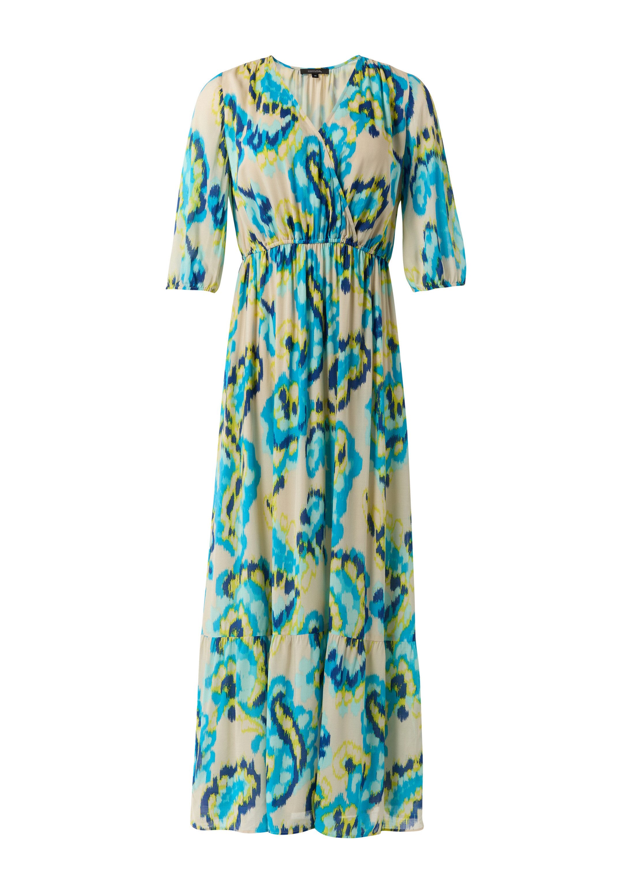 comma Maxikleid Kleid Gemustertes Maxikleid mit V-Ausschnitt in Wickeloptik