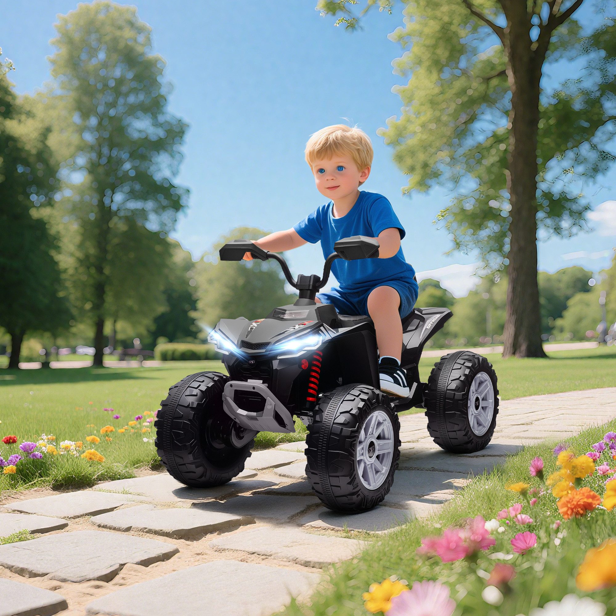 AIYAPLAY Elektro-Kinderquad 24V Elektro-Fahrzeug, 6,5 km/h Geschwindigkeit, Belastbarkeit 50 kg, (1-tlg), für 3-8 Jahre, Schwarz