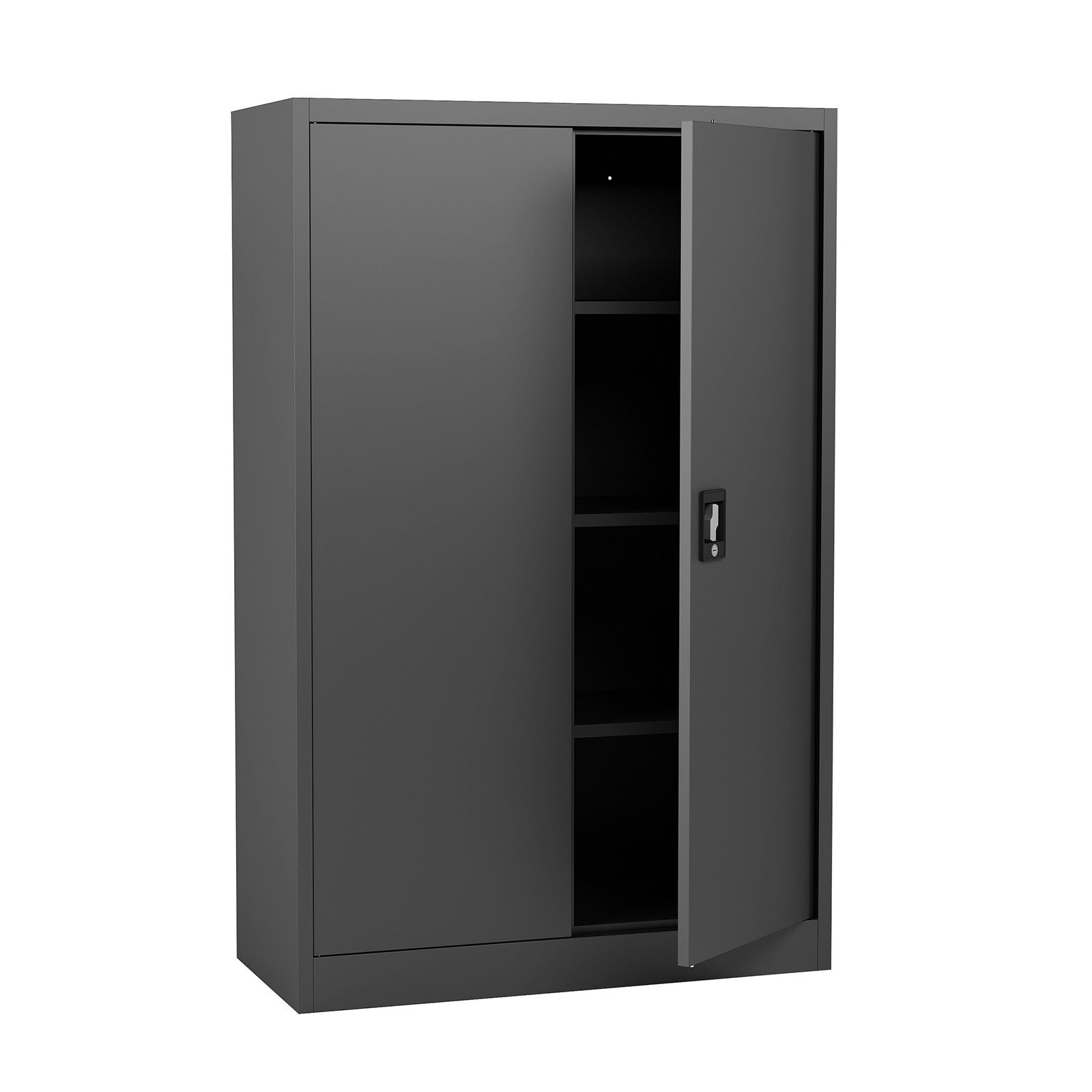 schwarz schwarz Mehrzweckschrank Flügeltürenschrank Midori Schloss Büroschrank abschließbar 3 mit Aktenschrank Einlegeböden (1-St) Stahlschrank |