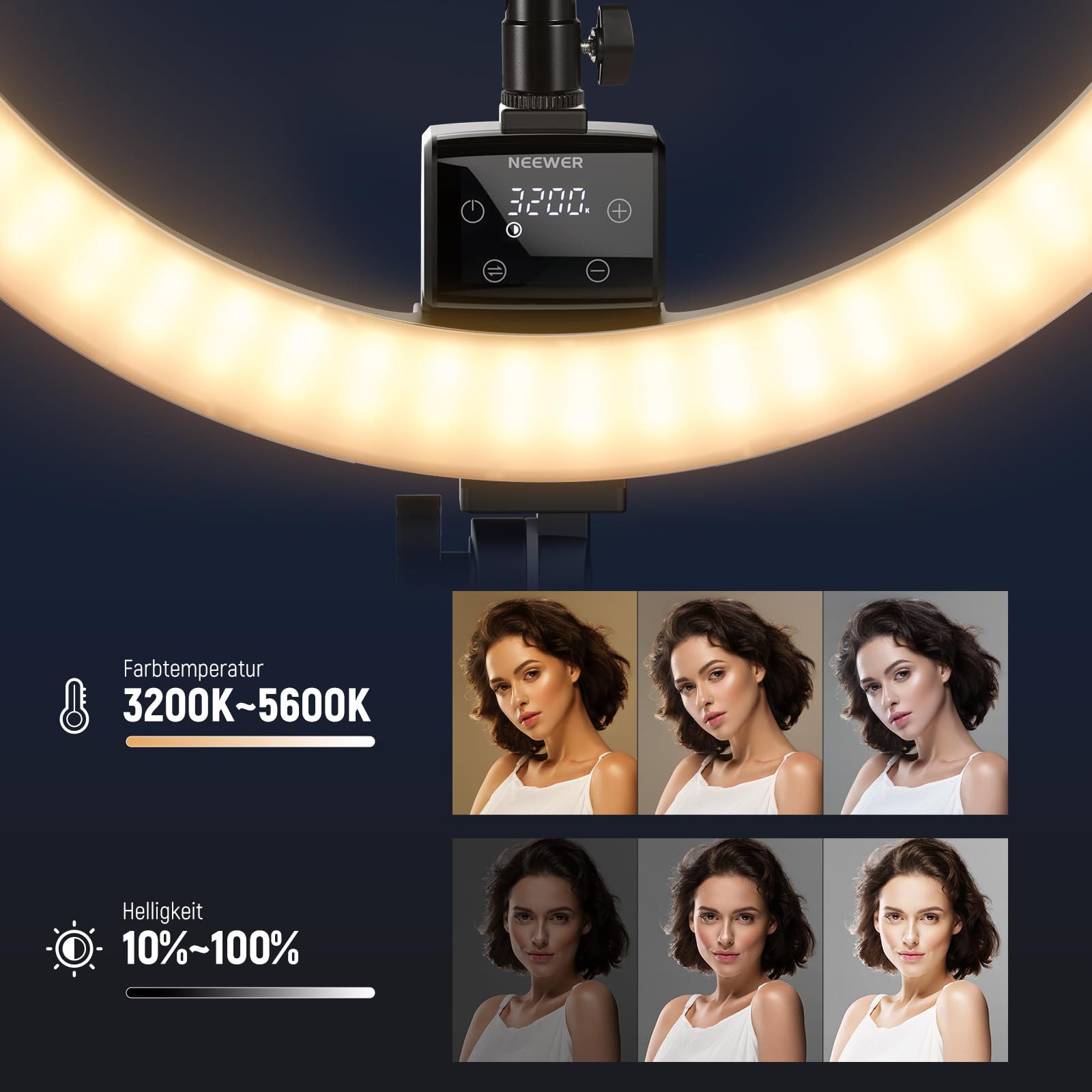 Neewer Ringlicht SRP18-18" Ringlicht, 42W 3200-5600K, 2,4G/Touch-Steuerungm, mit Ständer & Telefonhalter, Professionelles Ringlicht für Fotografie