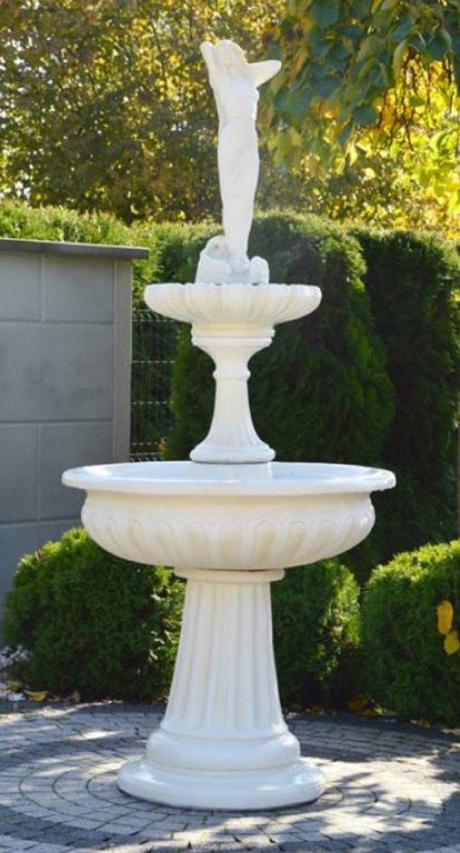 Casa Padrino Gartenbrunnen Jugendstil Springbrunnen Dame Weiß Ø 94 x H. 209 cm - Prunkvoller Gartenbrunnen - Gartendeko Brunnen - Barock & Jugendstil Garten Deko Accessoires