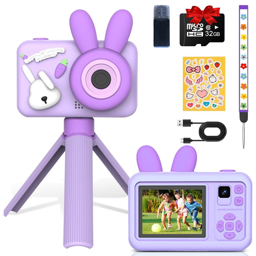 MOPUEA Kinderkamera mit Stativ, 1080P HD Digitalkamera für Kinder Kinderkamera (inkl. Foto- & Videokamera mit Spielen, MP3-Funktion und Bilderrahmen, 2,0 Zoll Display, 32 GB SD-Karte)