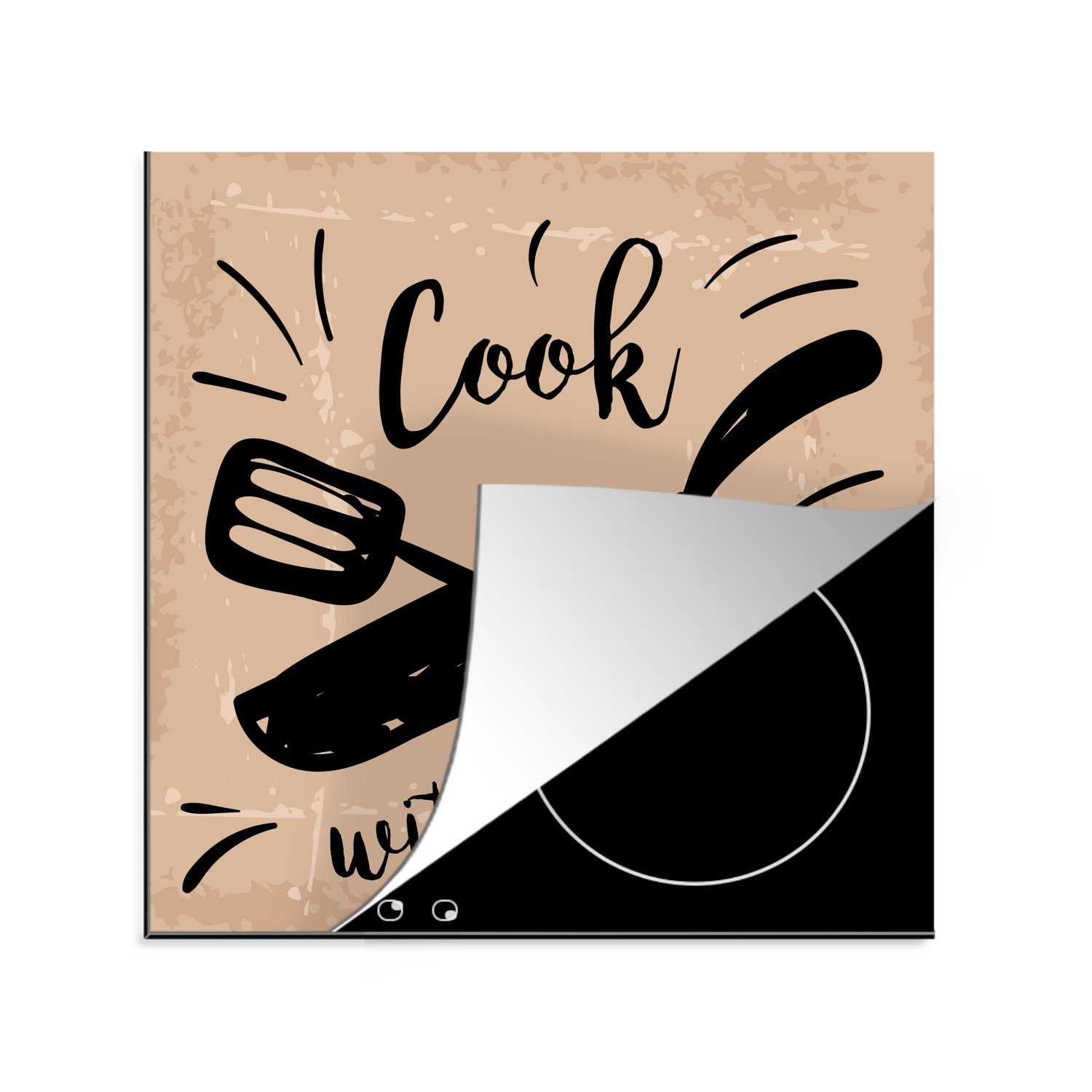 MuchoWow Herdblende-/Abdeckplatte Illustration einer Bratpfanne, Vinyl, (1 tlg), 78x78 cm, Ceranfeldabdeckung, Arbeitsplatte für küche