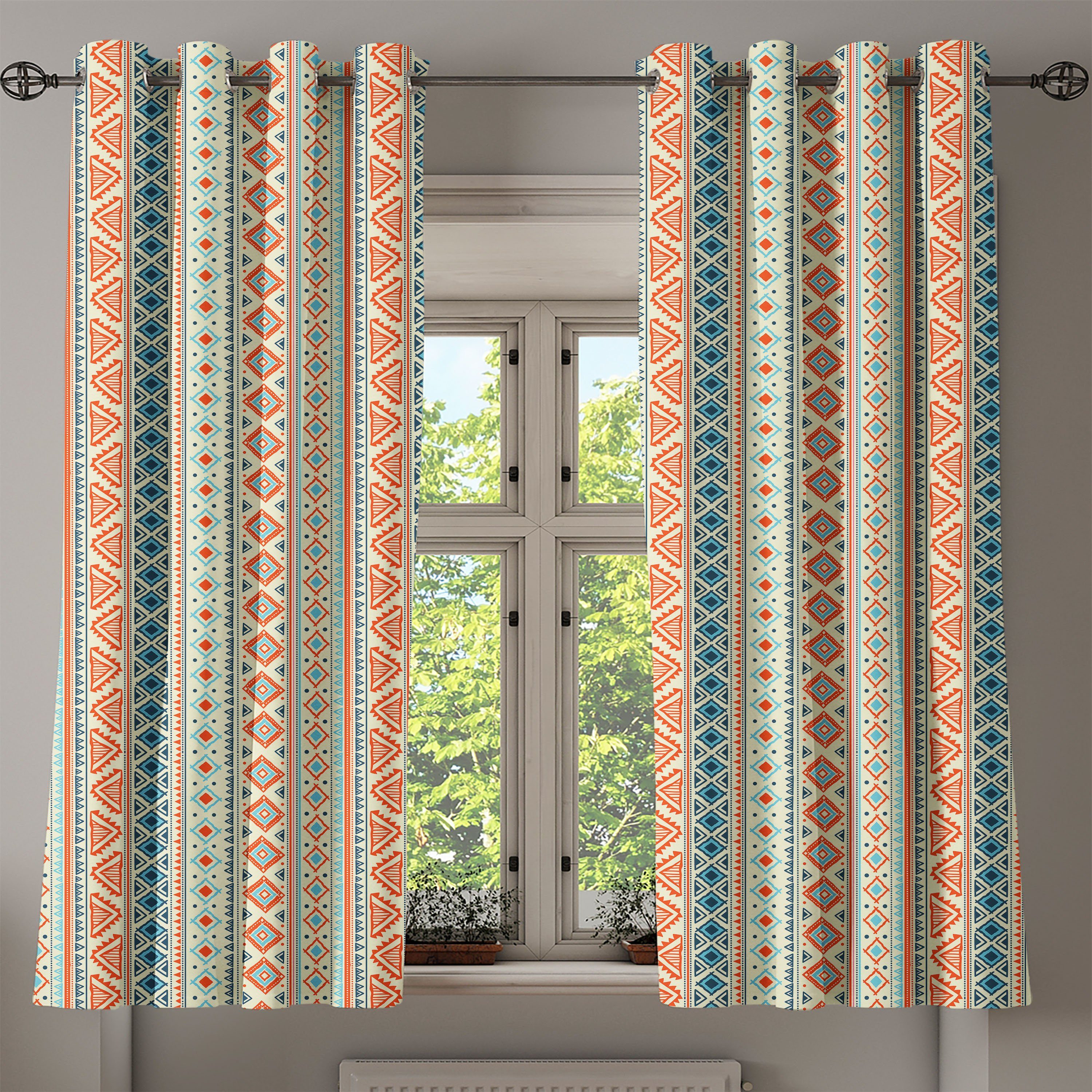 2-Panel-Fenstervorhänge für Gardine Dekorative Folk Schlafzimmer Wohnzimmer, Borders Abakuhaus, afrikanisch