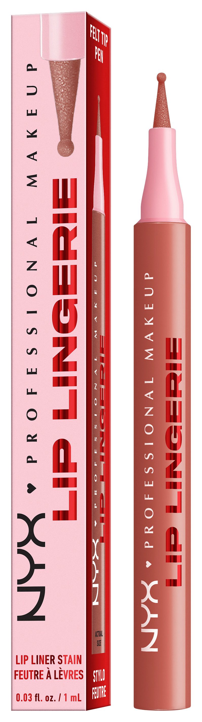 NYX PROFESSIONAL MAKEUP Lippenstift LIP LINGERIE LIP LINER STAIN, wisch- und wasserfesten Halt, mit präziser Filzkugelspitze