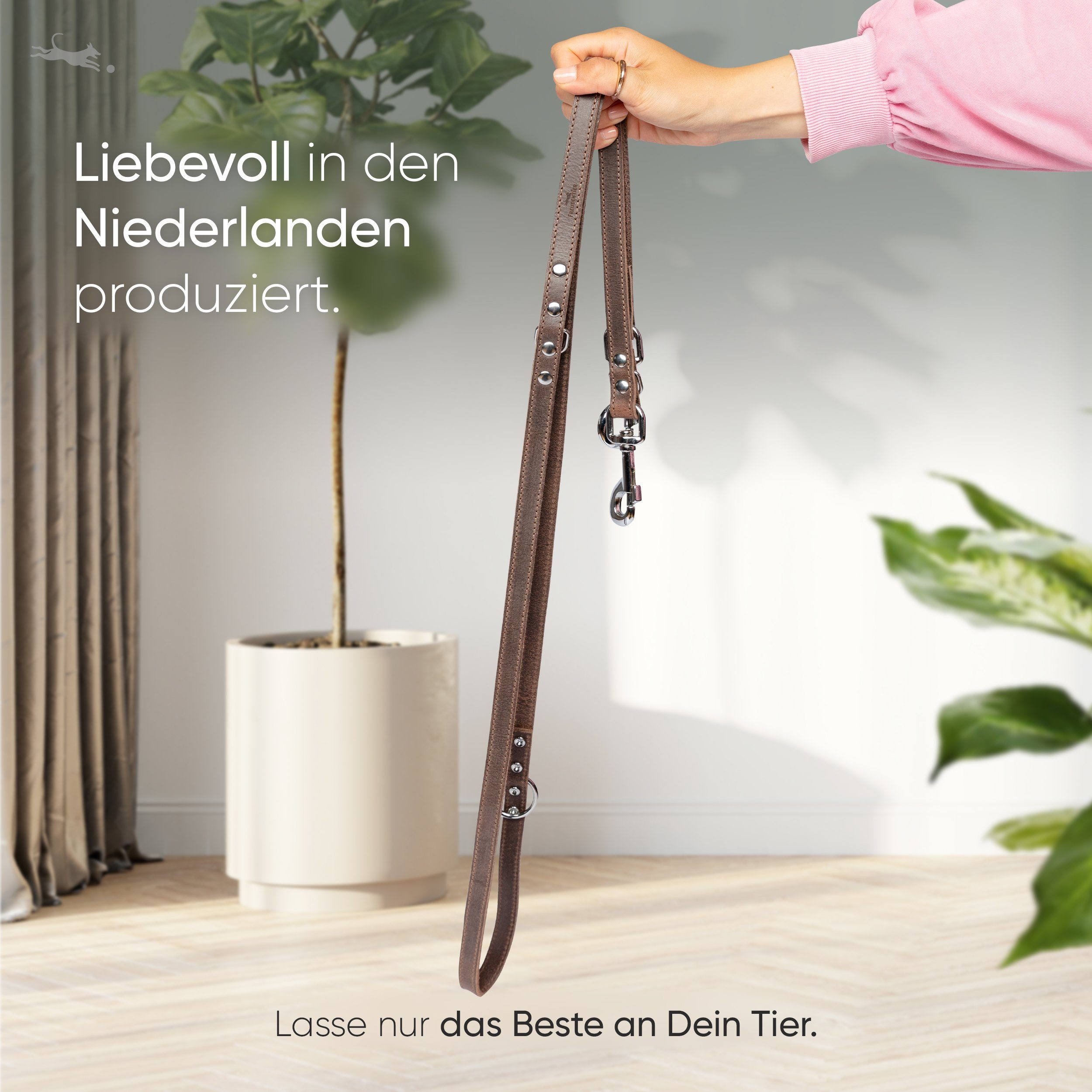 Freudentier Hundeleine Hundeleine aus Leder, 2m lang & 3-fach verstellbar